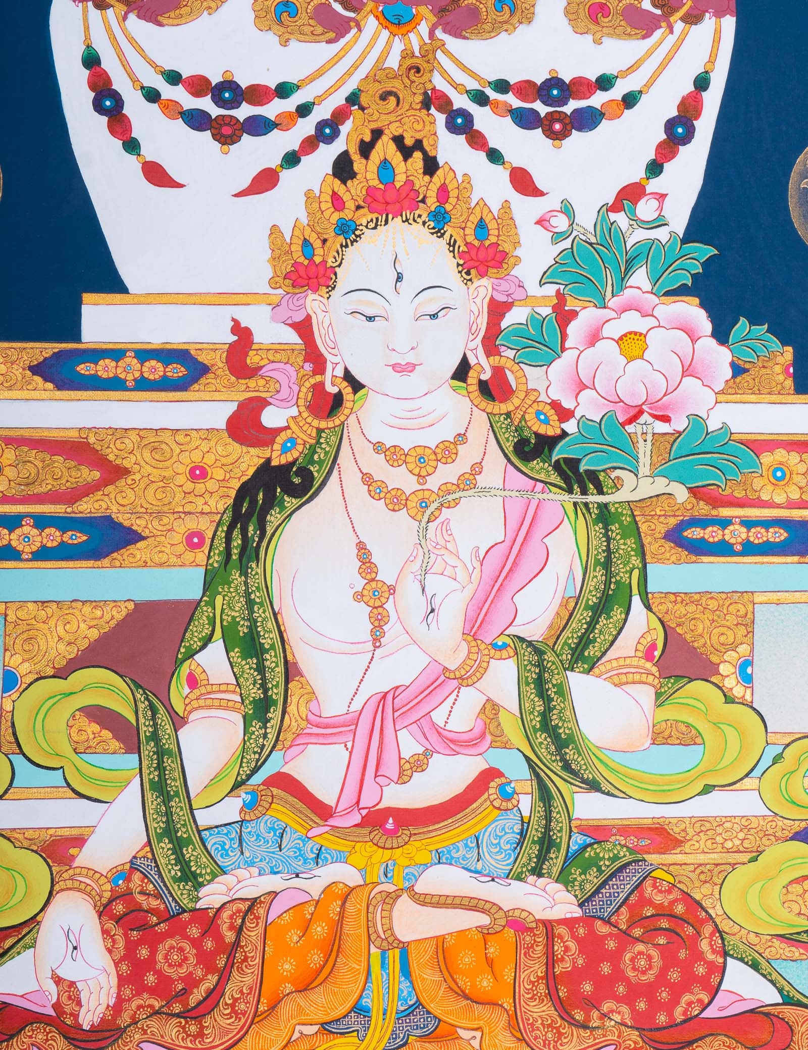 Handpainted White Tara (Stupa) Thangka - Tibetan Art