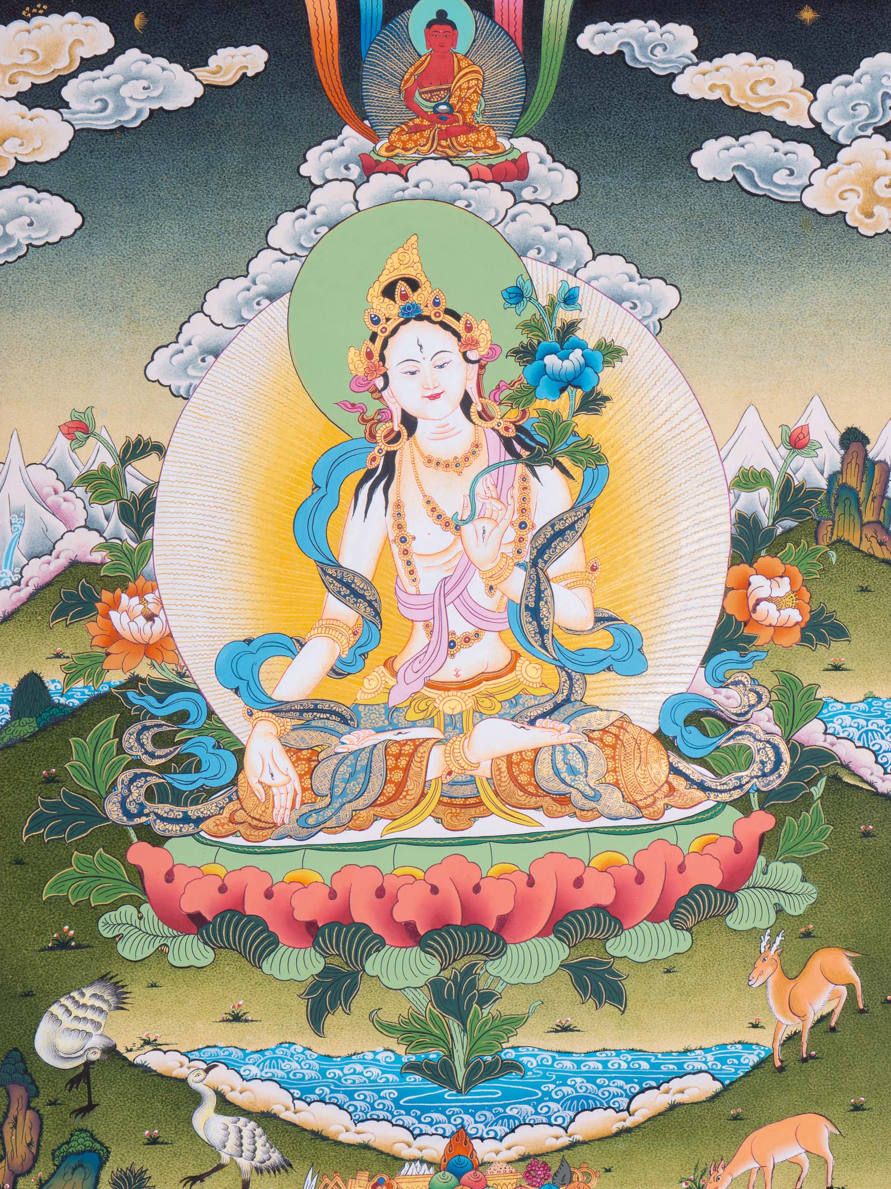 Female deity - White Tara Thangka Art