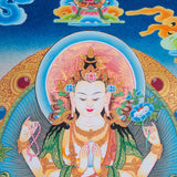 Chenrezig Thangka Painting with two deities