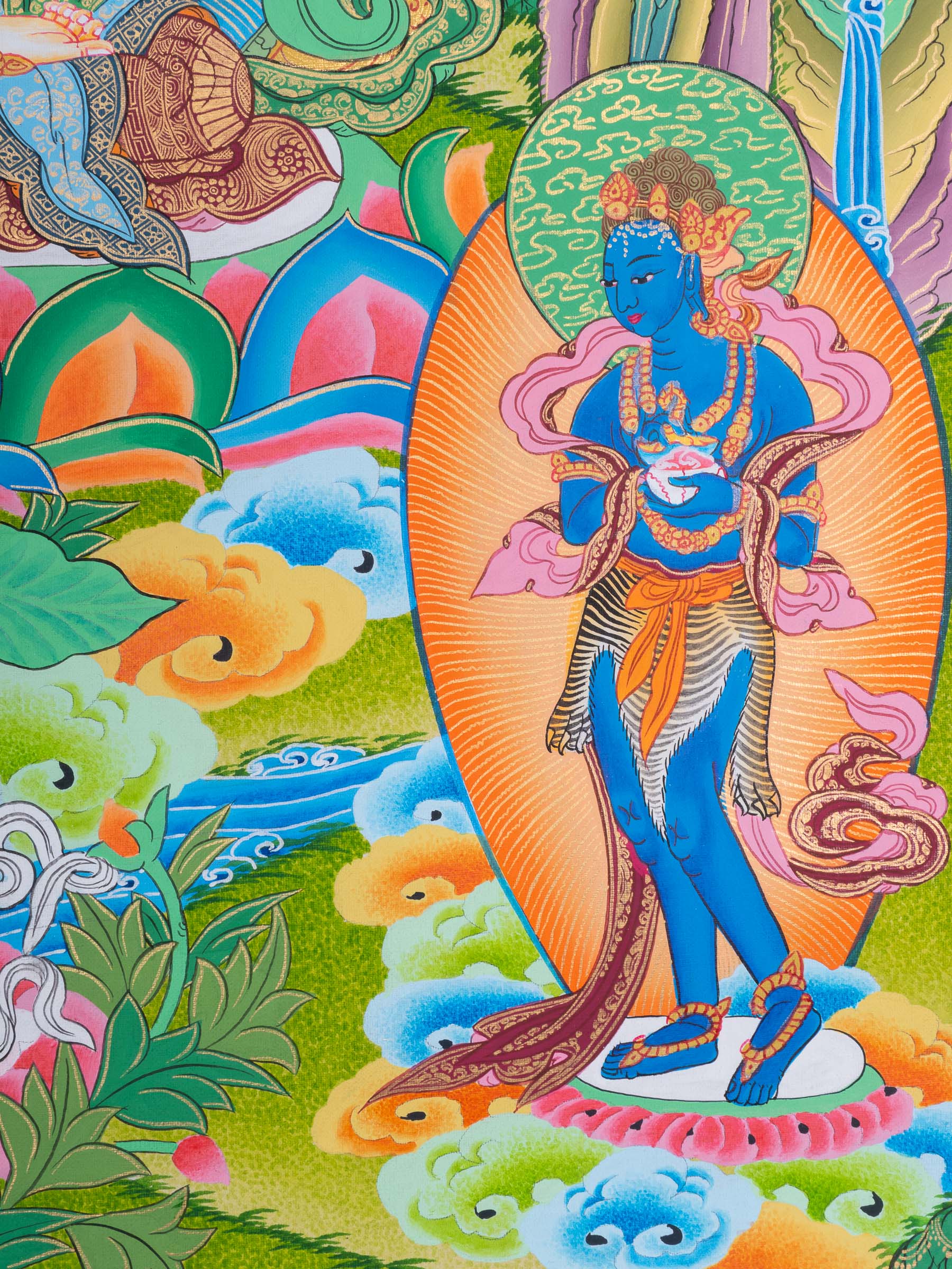 Chenrezig Thangka Painting with two deities