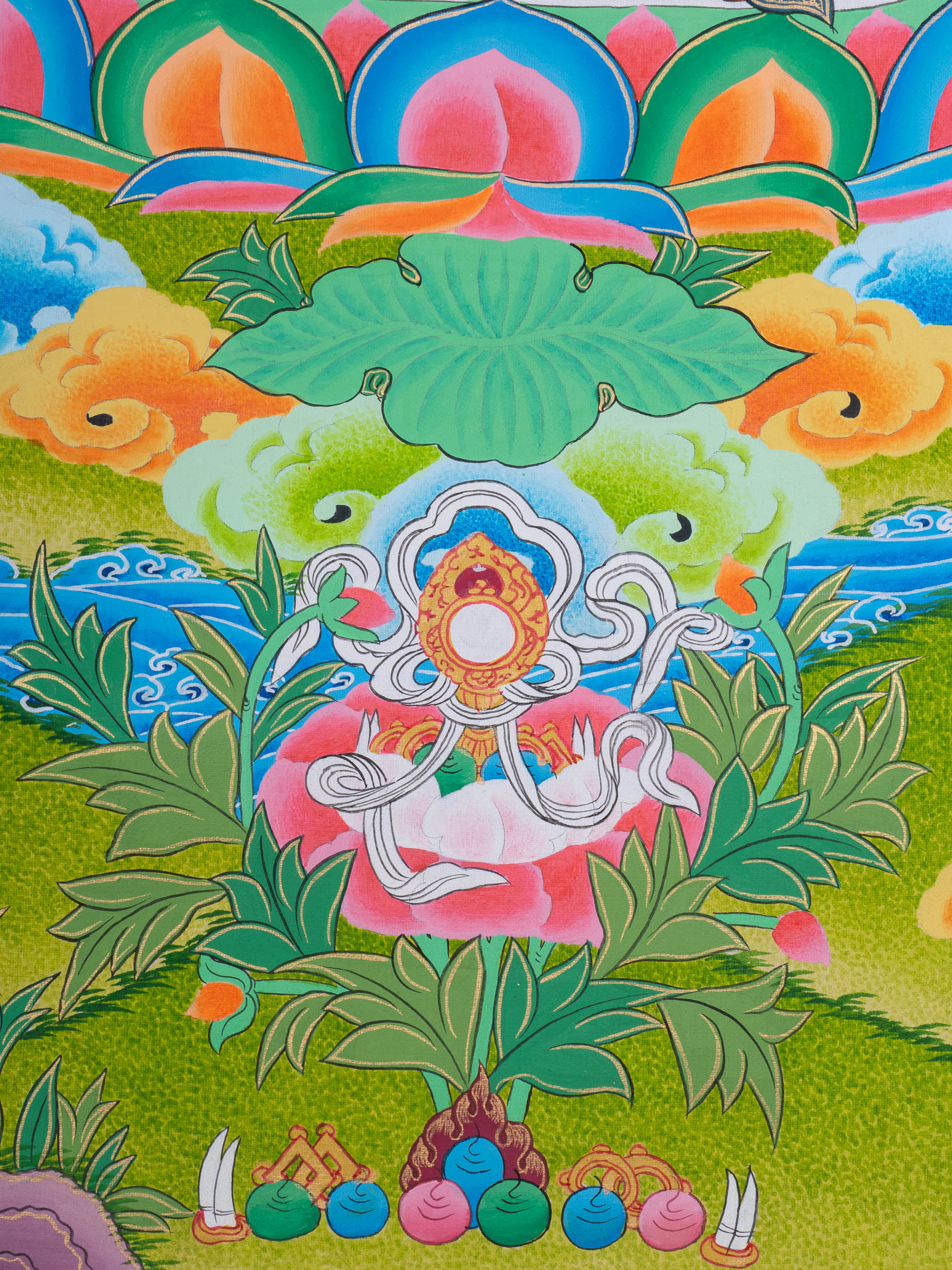 Chenrezig Thangka Painting with two deities