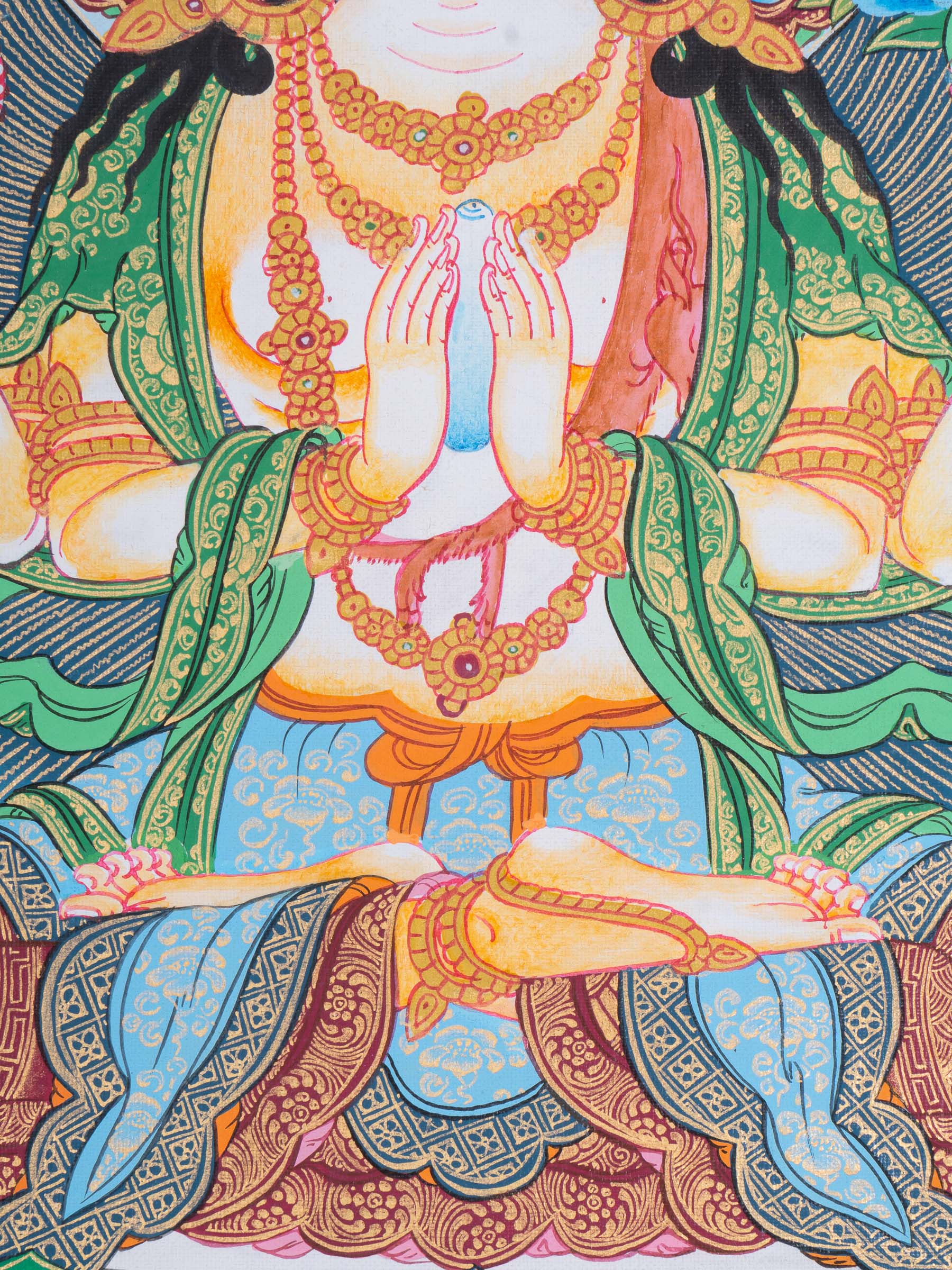 Chenrezig Thangka Painting with two deities