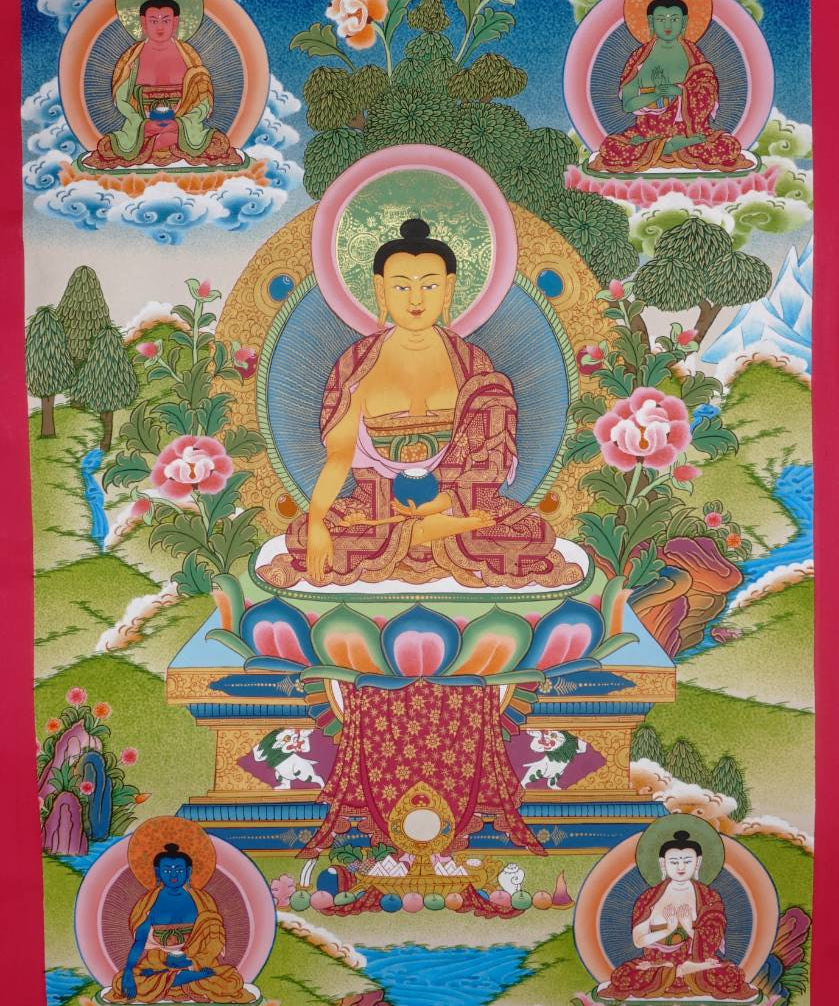 Five Dhyani Buddhas Thangka - Sacred Painting