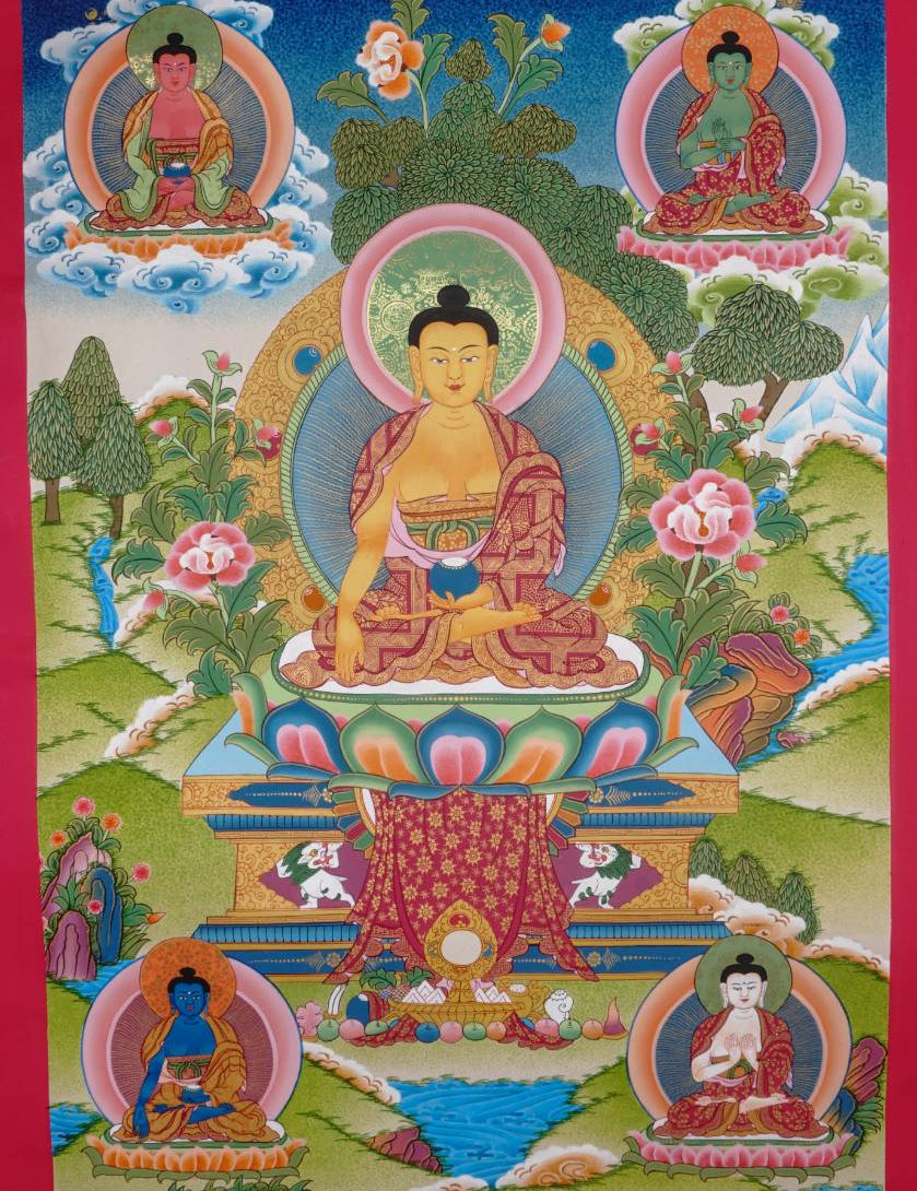 Five Dhyani Buddhas Thangka - Sacred Painting