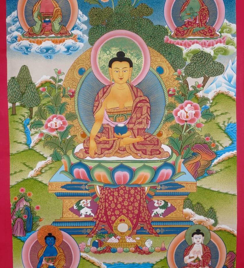 Five Dhyani Buddhas Thangka - Sacred Painting