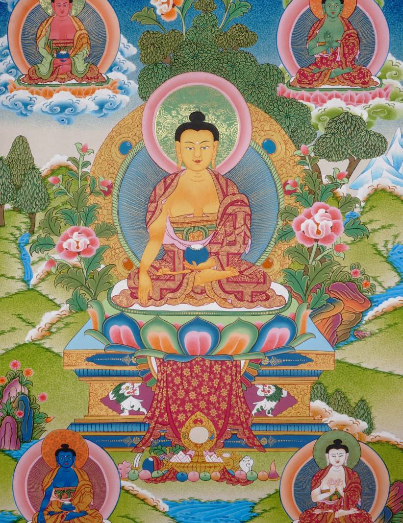Five Dhyani Buddhas Thangka - Sacred Painting