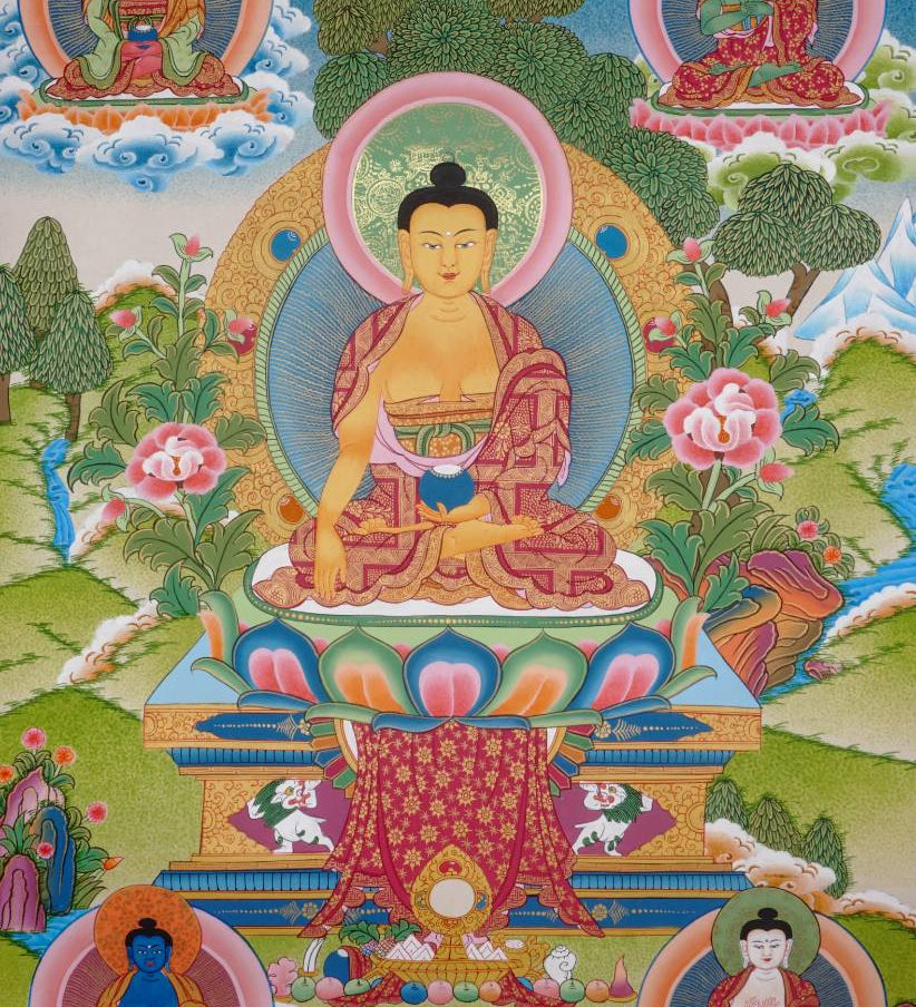 Five Dhyani Buddhas Thangka - Sacred Painting