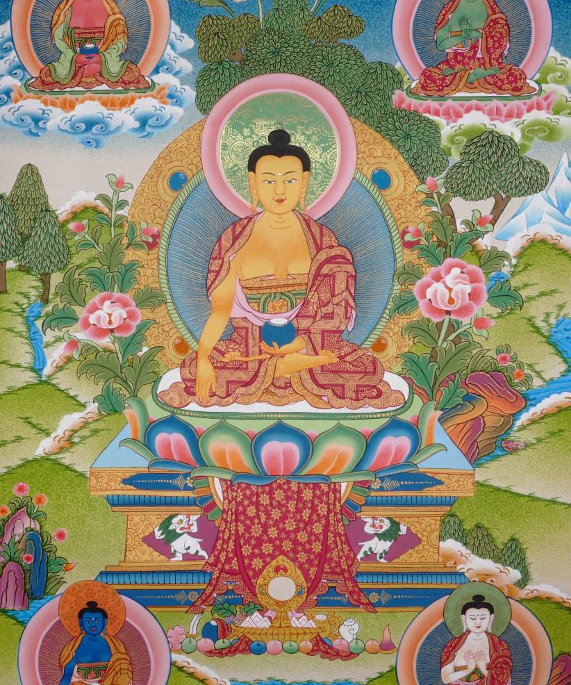 Five Dhyani Buddhas Thangka - Sacred Painting