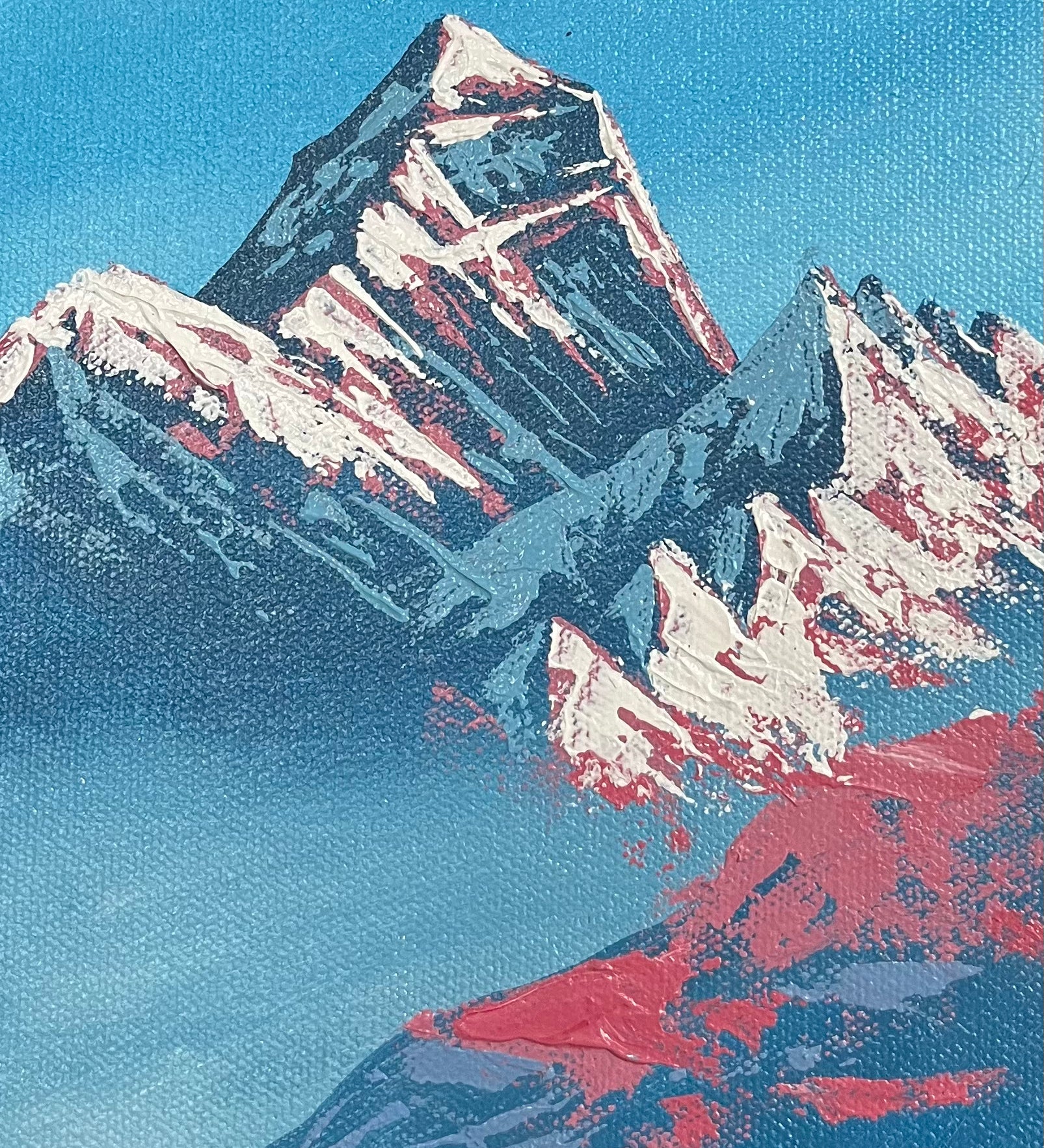 Majestic Mount Everest Oil Painting with Trekkers