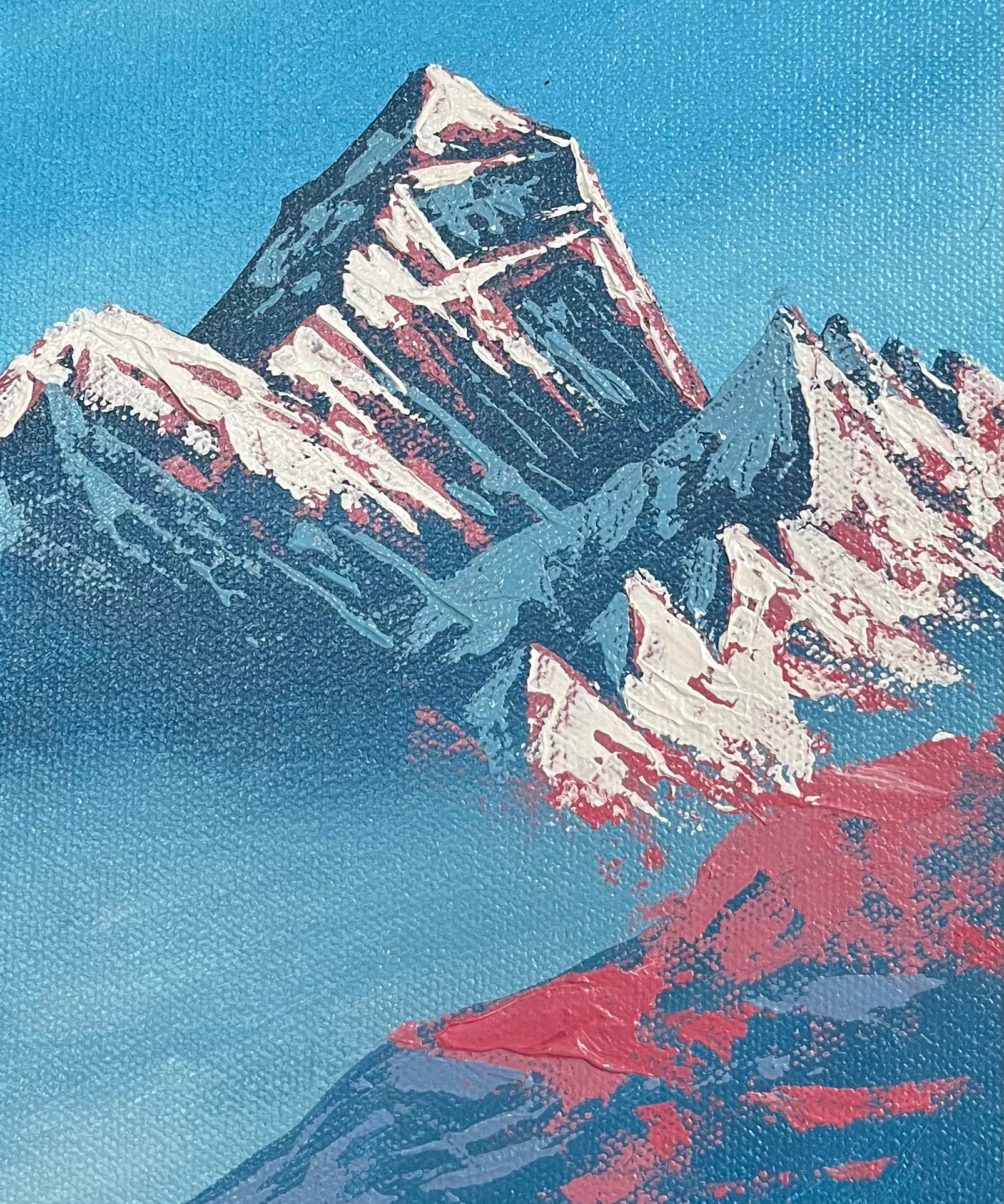 Majestic Mount Everest Oil Painting with Trekkers