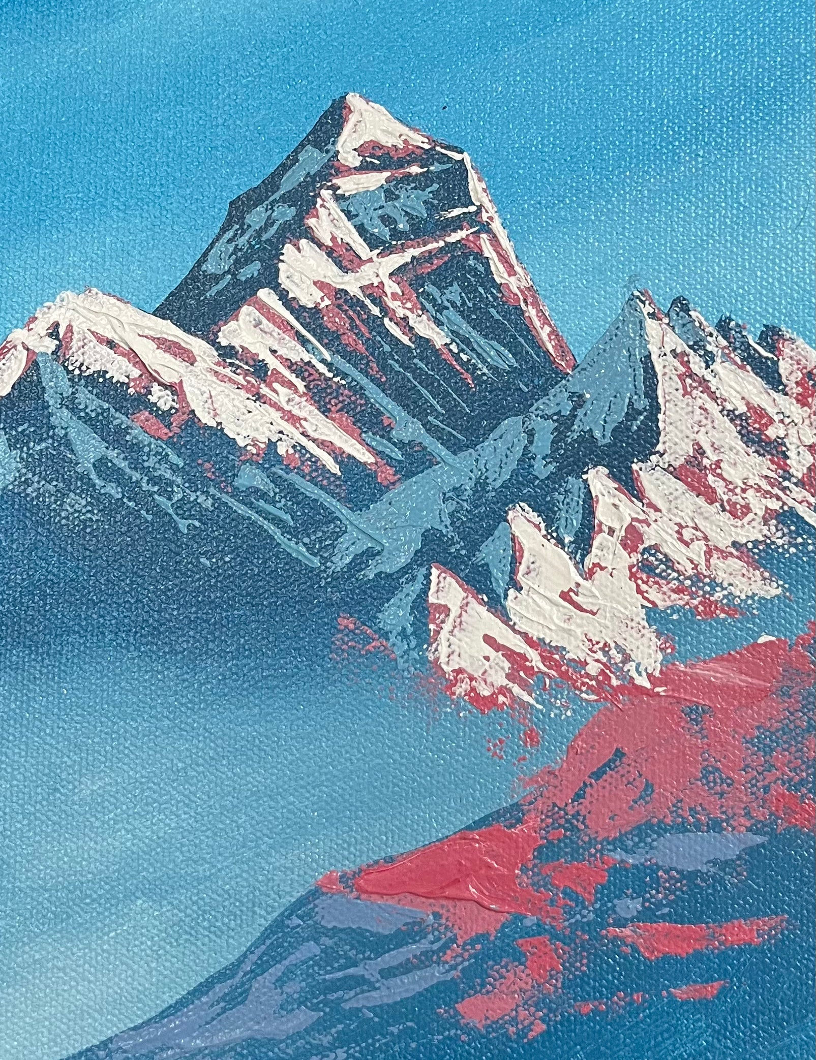 Majestic Mount Everest Oil Painting with Trekkers