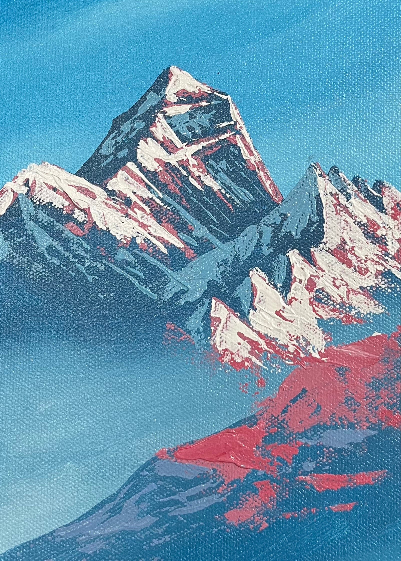 Majestic Mount Everest Oil Painting with Trekkers
