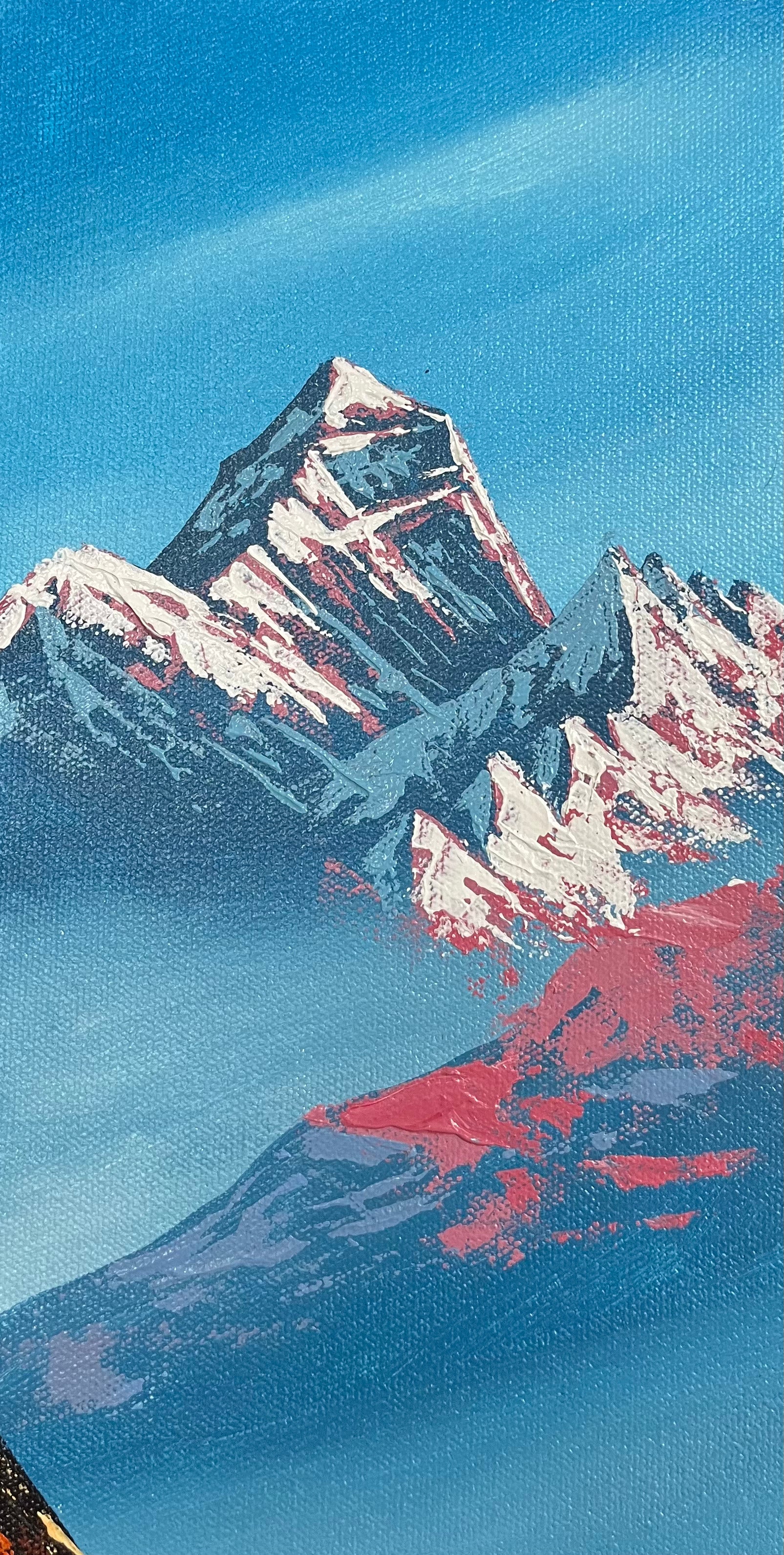 Majestic Mount Everest Oil Painting with Trekkers