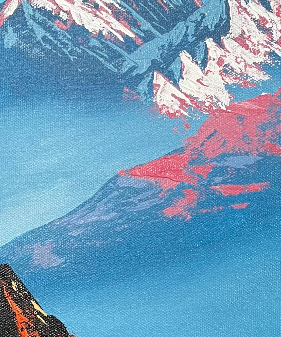 Majestic Mount Everest Oil Painting with Trekkers