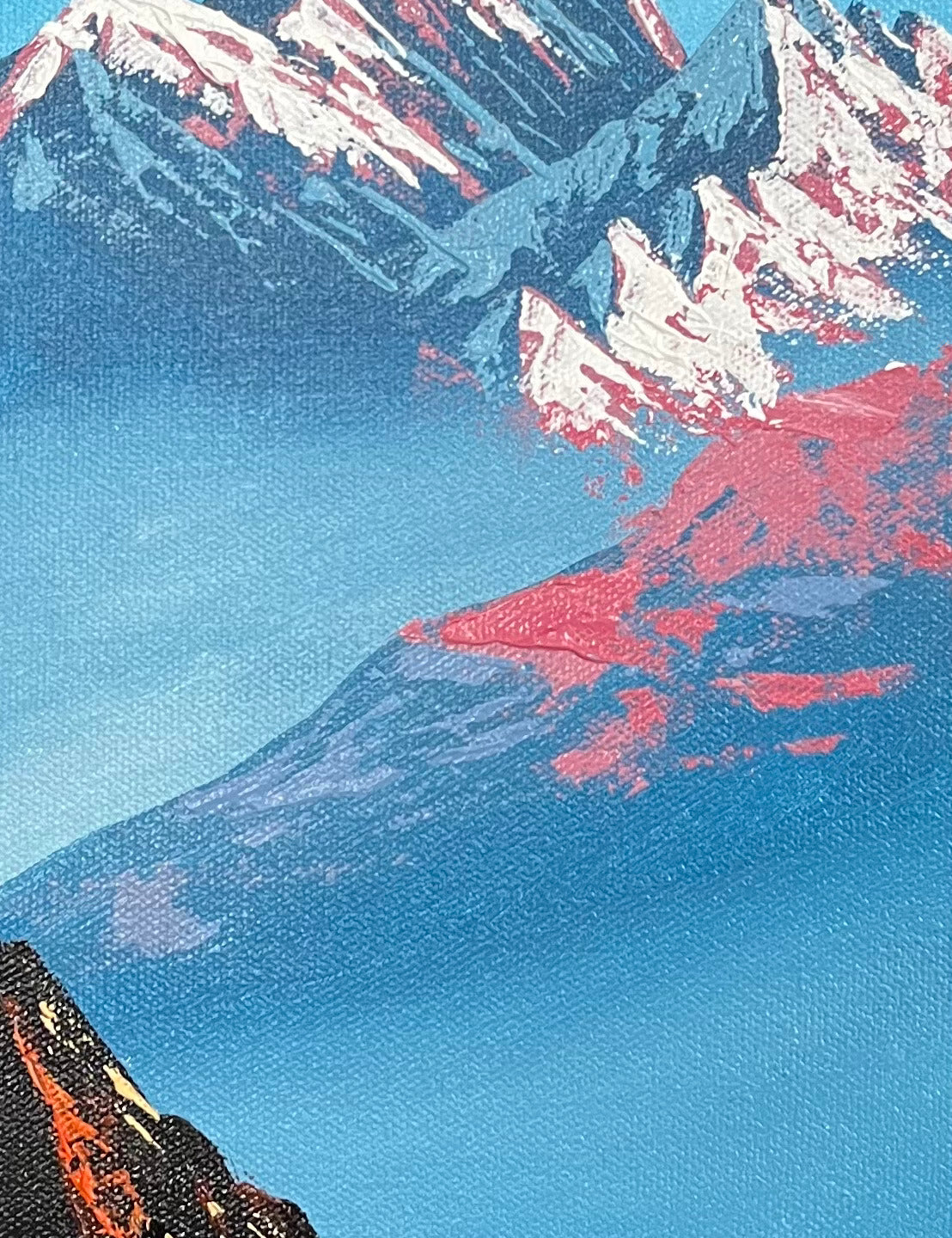 Majestic Mount Everest Oil Painting with Trekkers