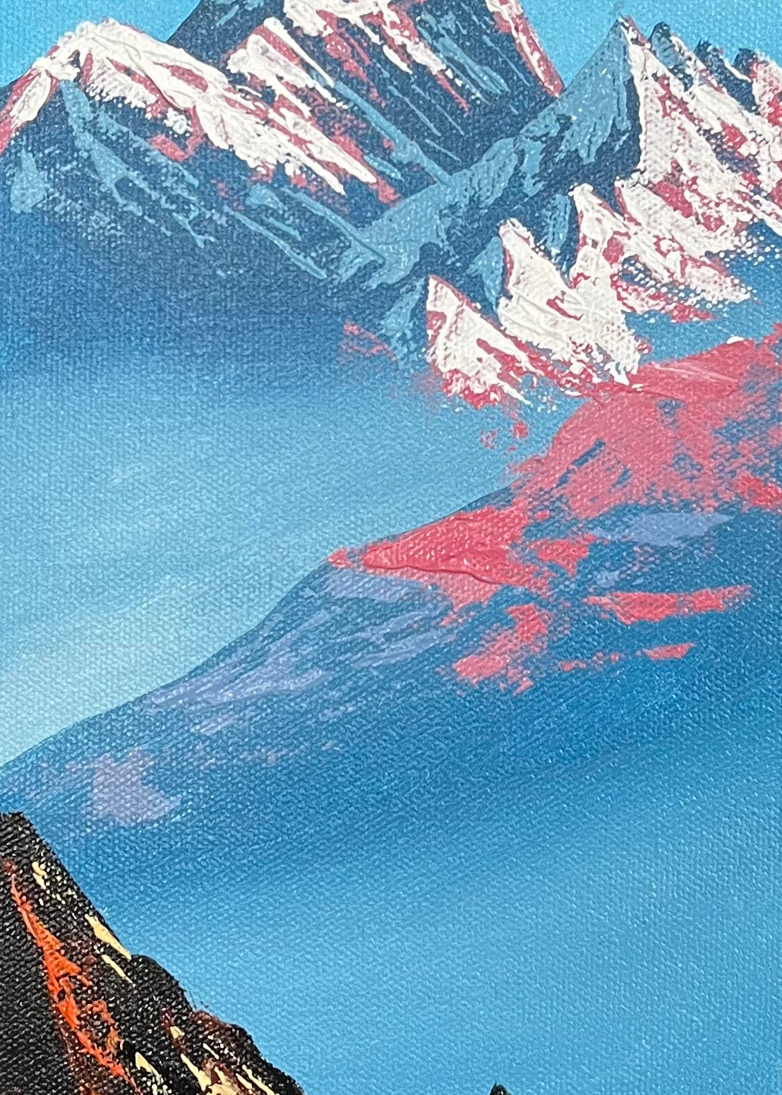 Majestic Mount Everest Oil Painting with Trekkers
