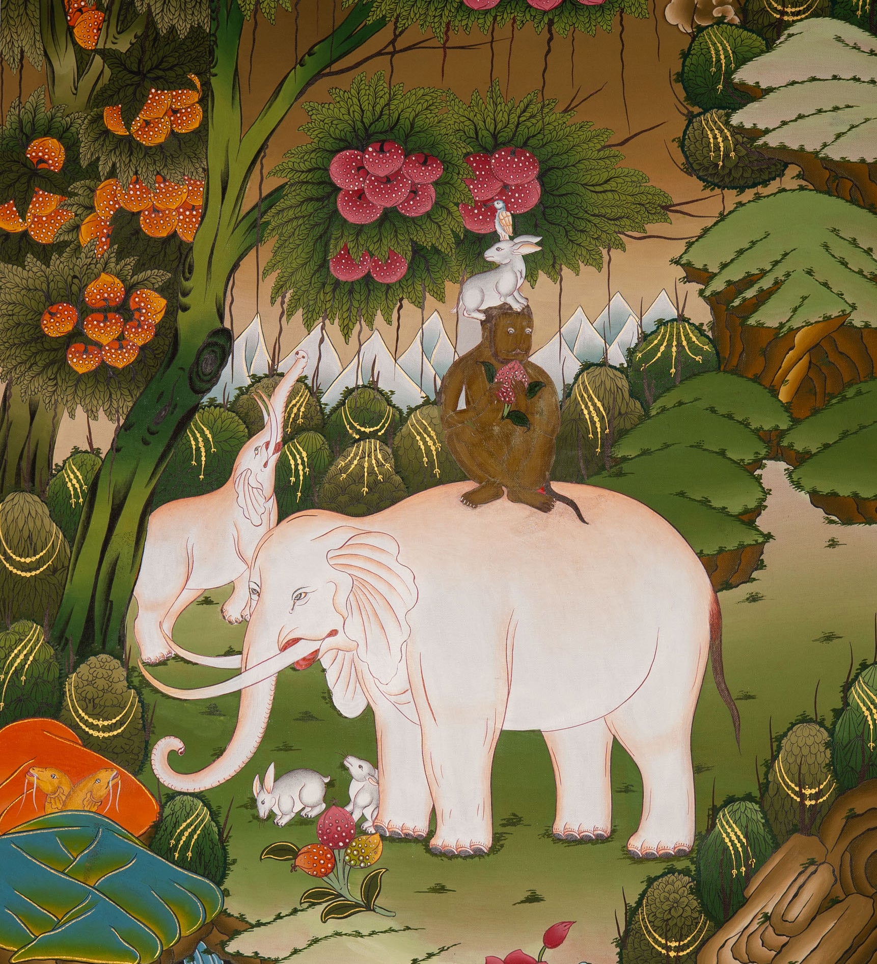 Four Harmonious Friends Thangka