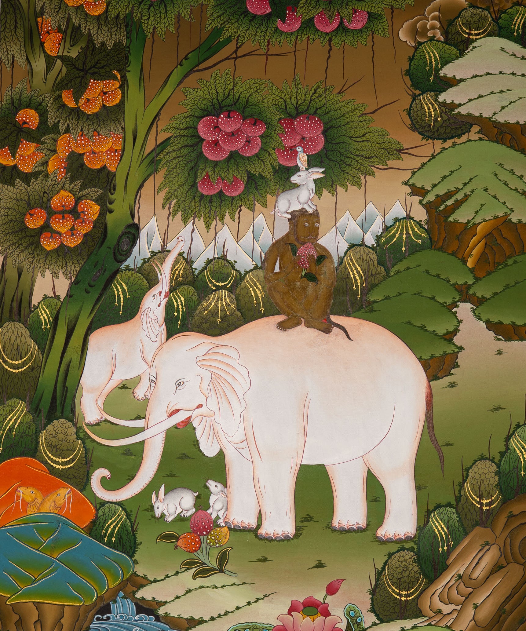 Four Harmonious Friends Thangka