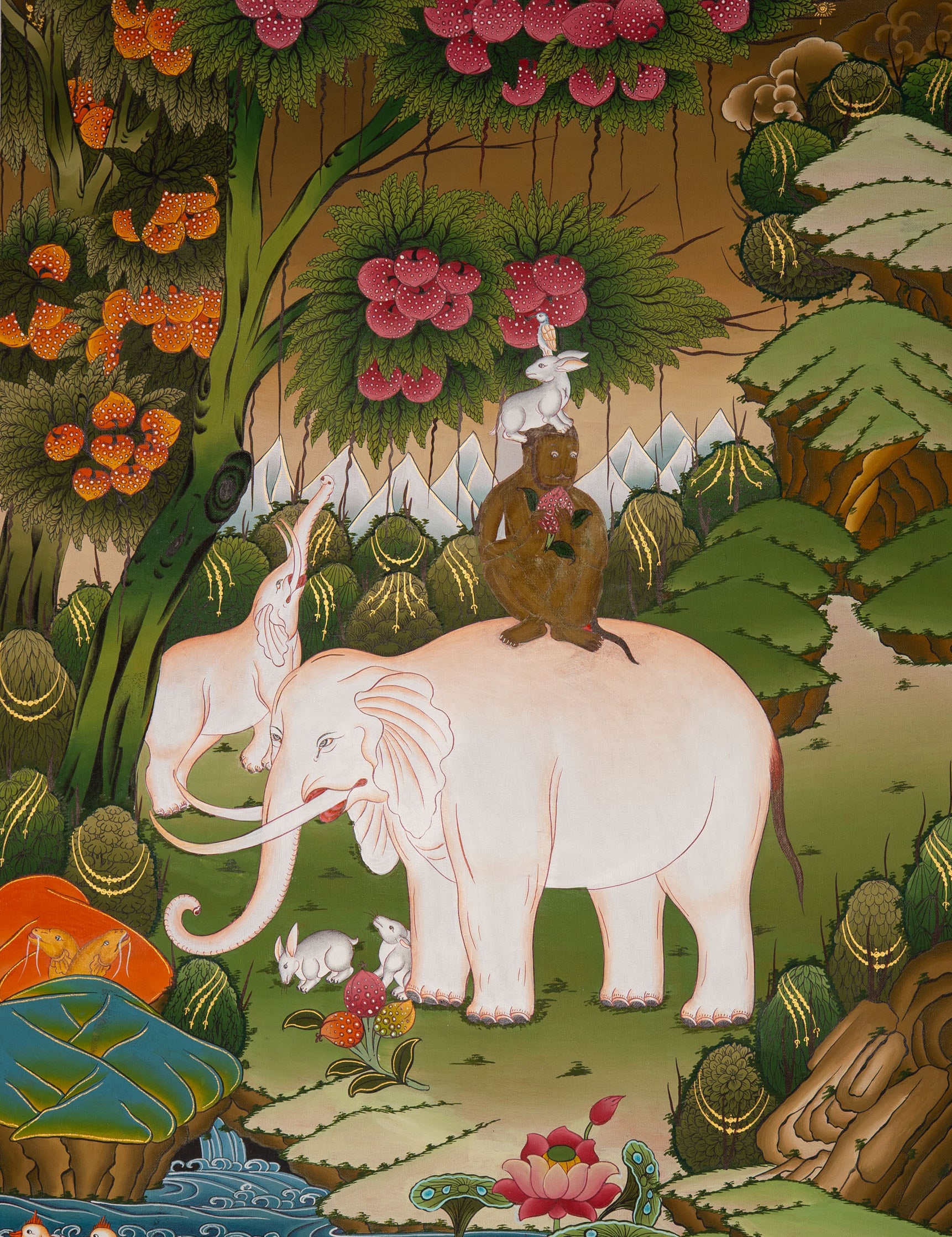 Four Harmonious Friends Thangka