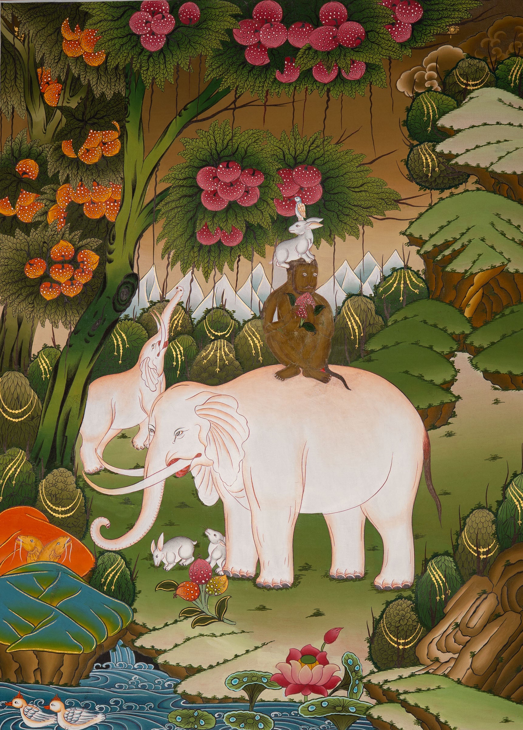 Four Harmonious Friends Thangka