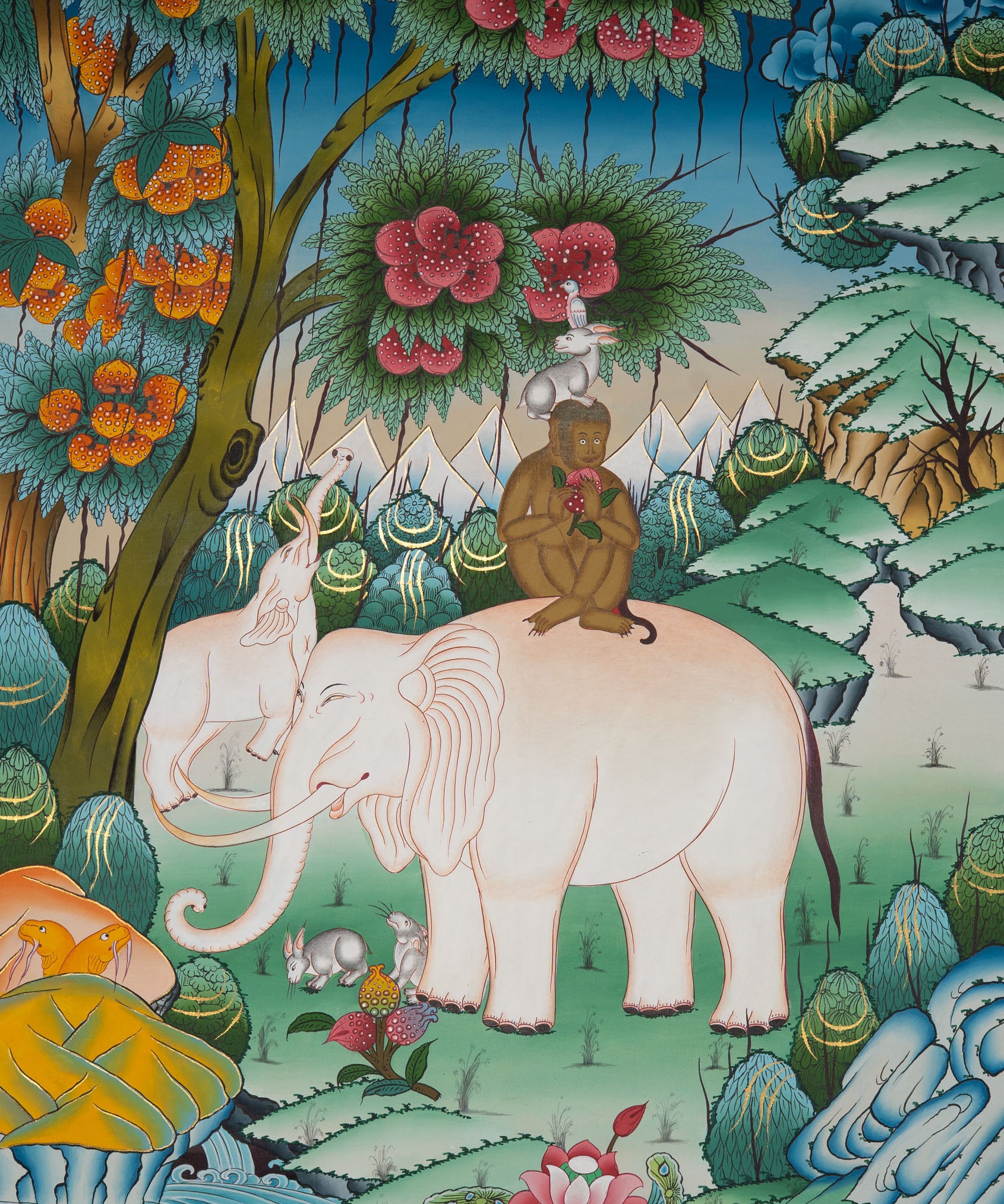 Four Friends Thangka - Tibetan Painting
