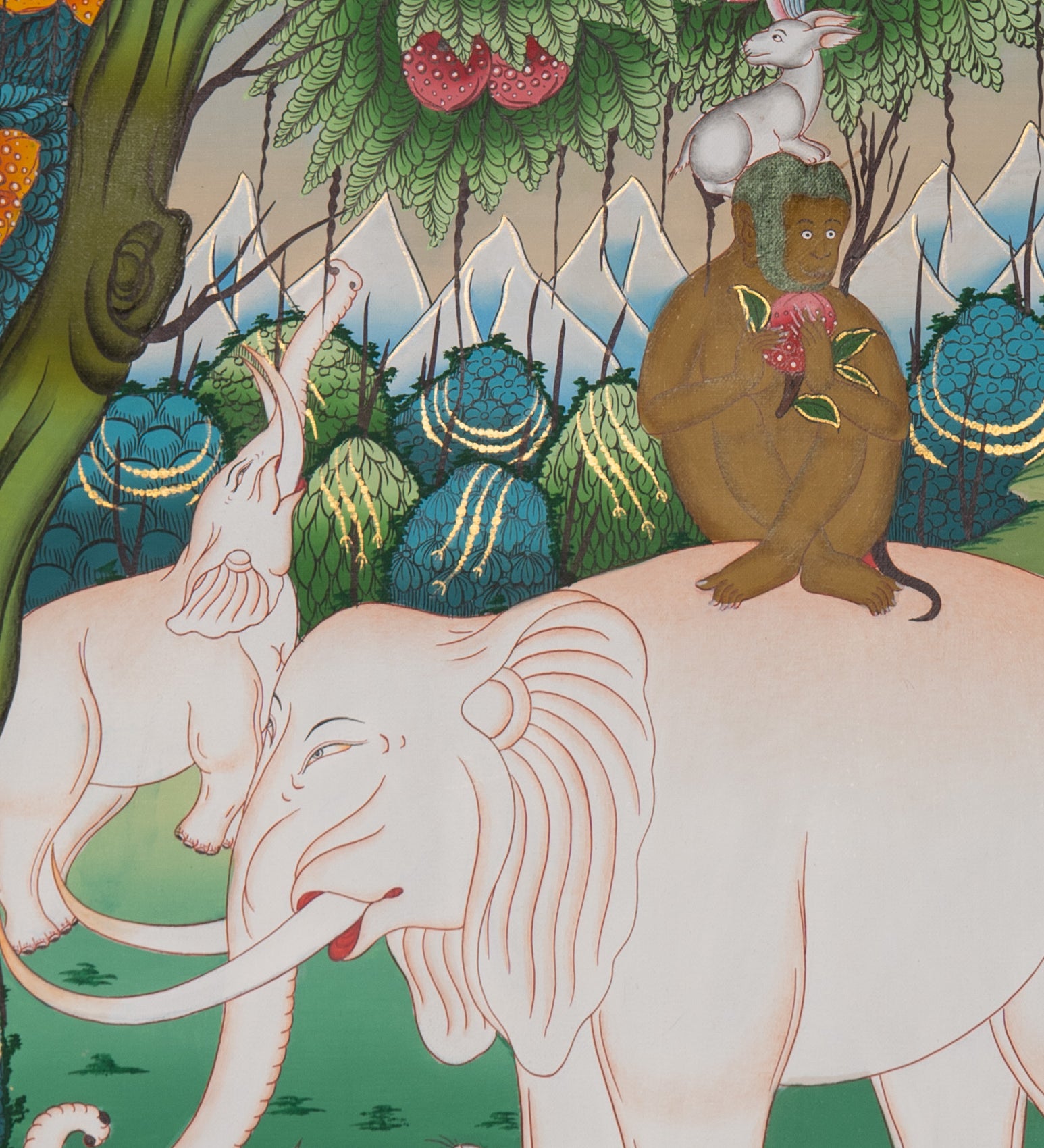 Four Harmonious Friends - Tibetan Thangka