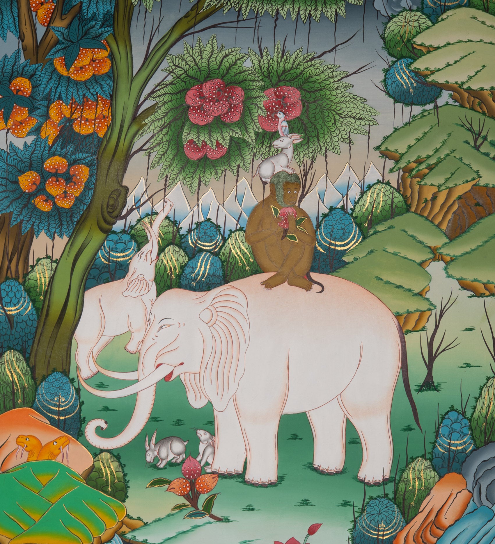 Four Harmonious Friends - Tibetan Thangka