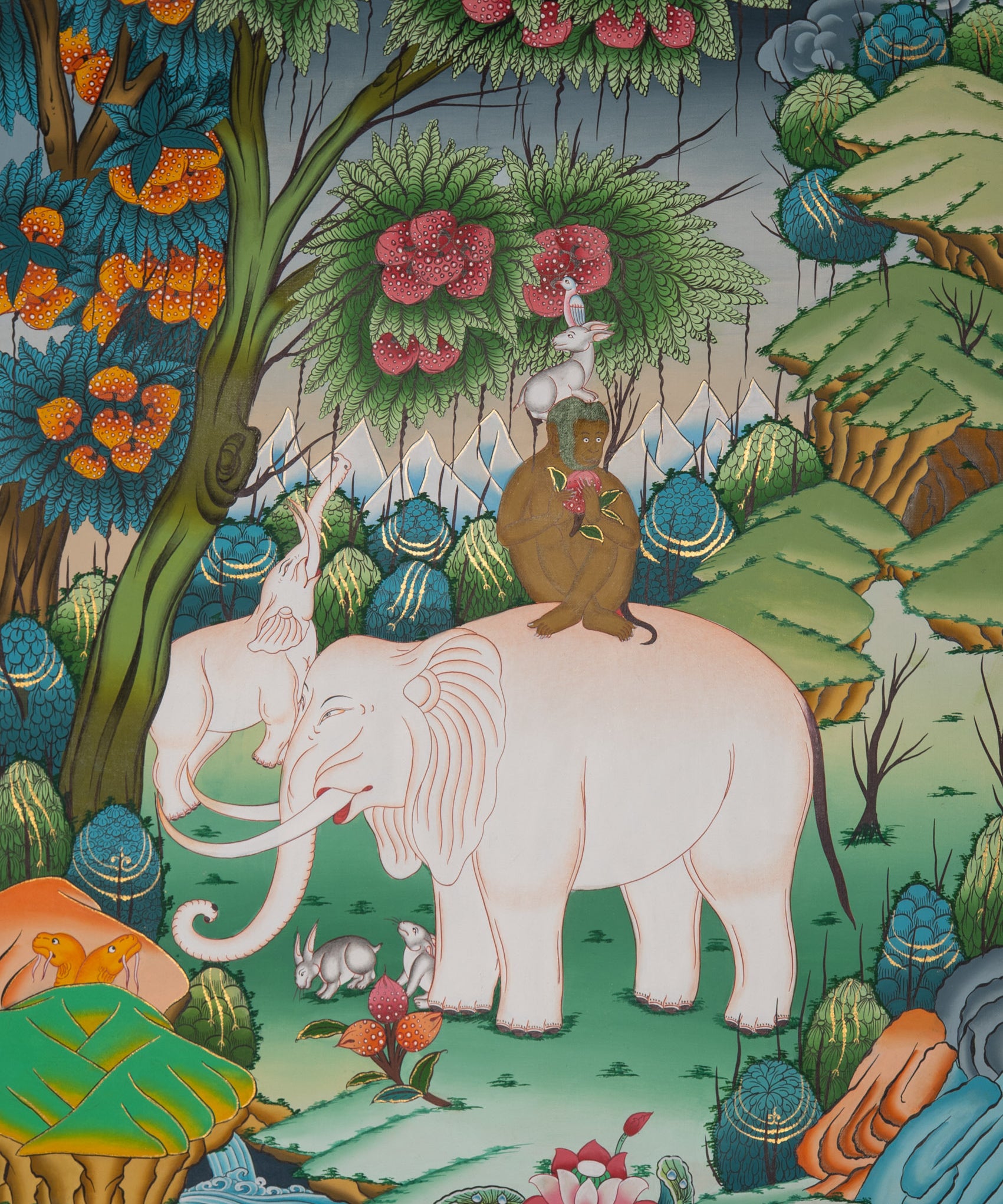 Four Harmonious Friends - Tibetan Thangka