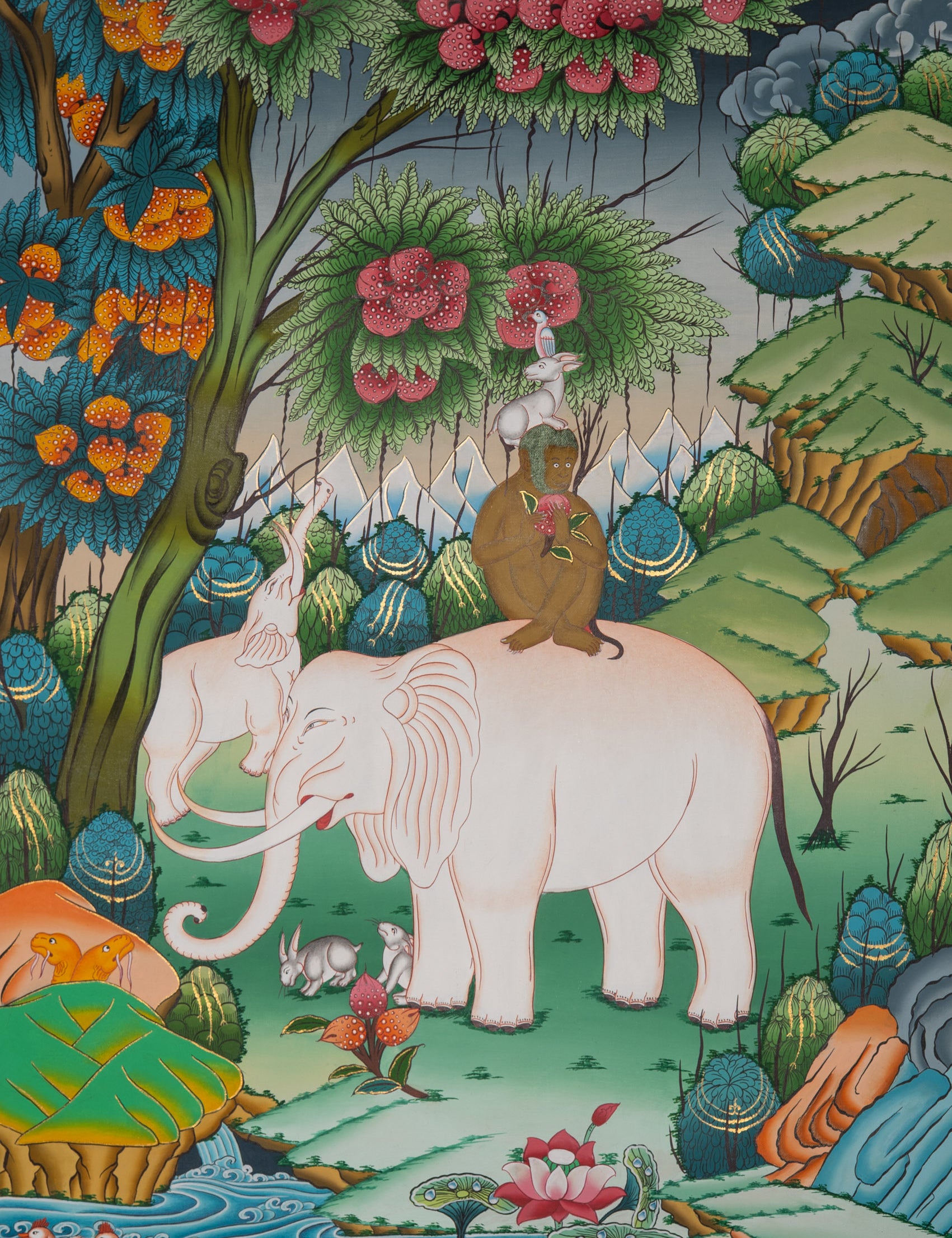 Four Harmonious Friends - Tibetan Thangka