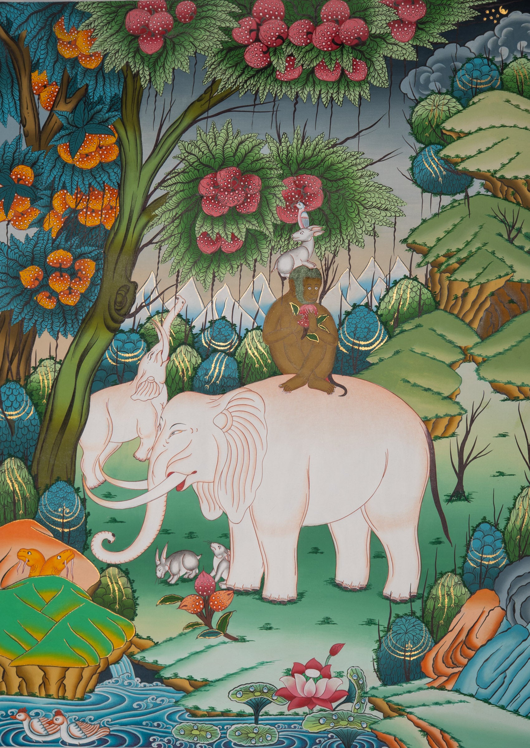 Four Harmonious Friends - Tibetan Thangka