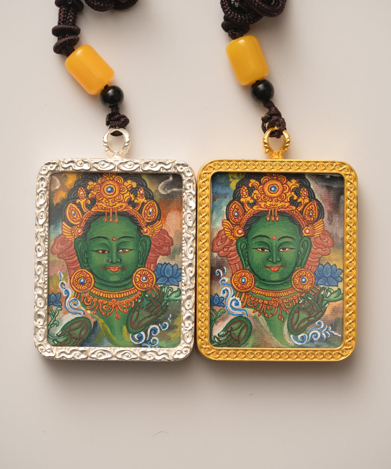 Green Tara Thangka with Locket