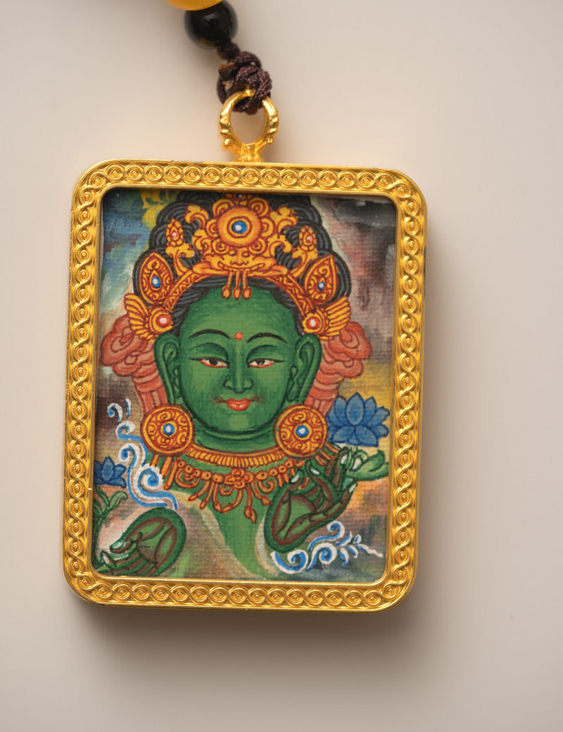 Green Tara Thangka with Locket