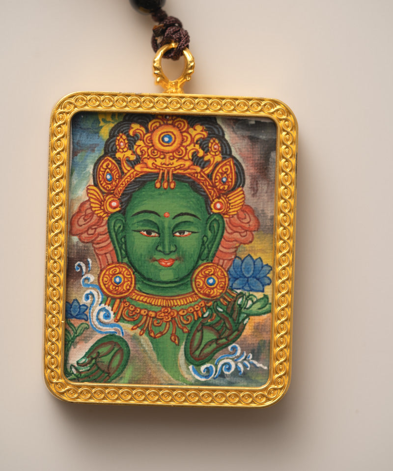 Green Tara Thangka with Locket