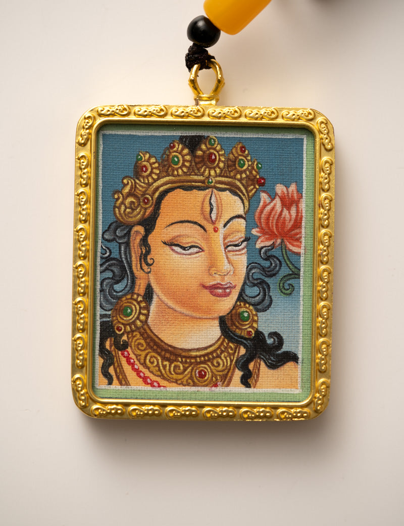 White Tara Ghau Thangka with Locket - Spiritual Pendant