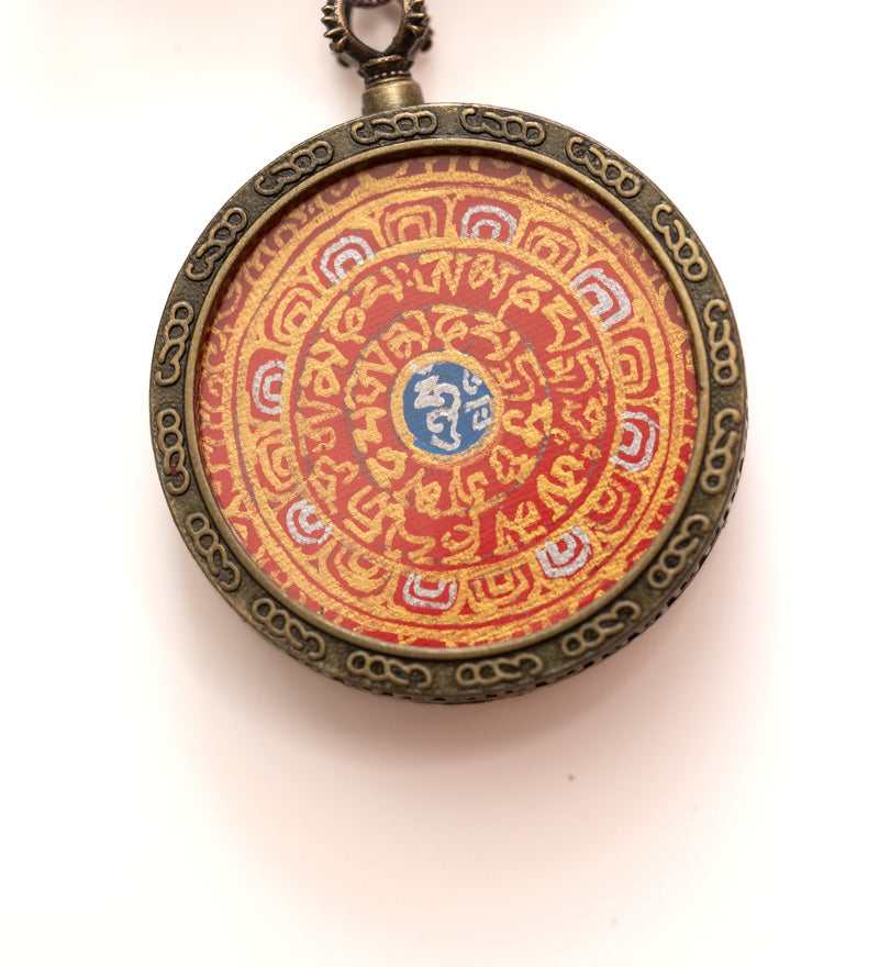 Tibetan Om Ghau Thangka with Locket