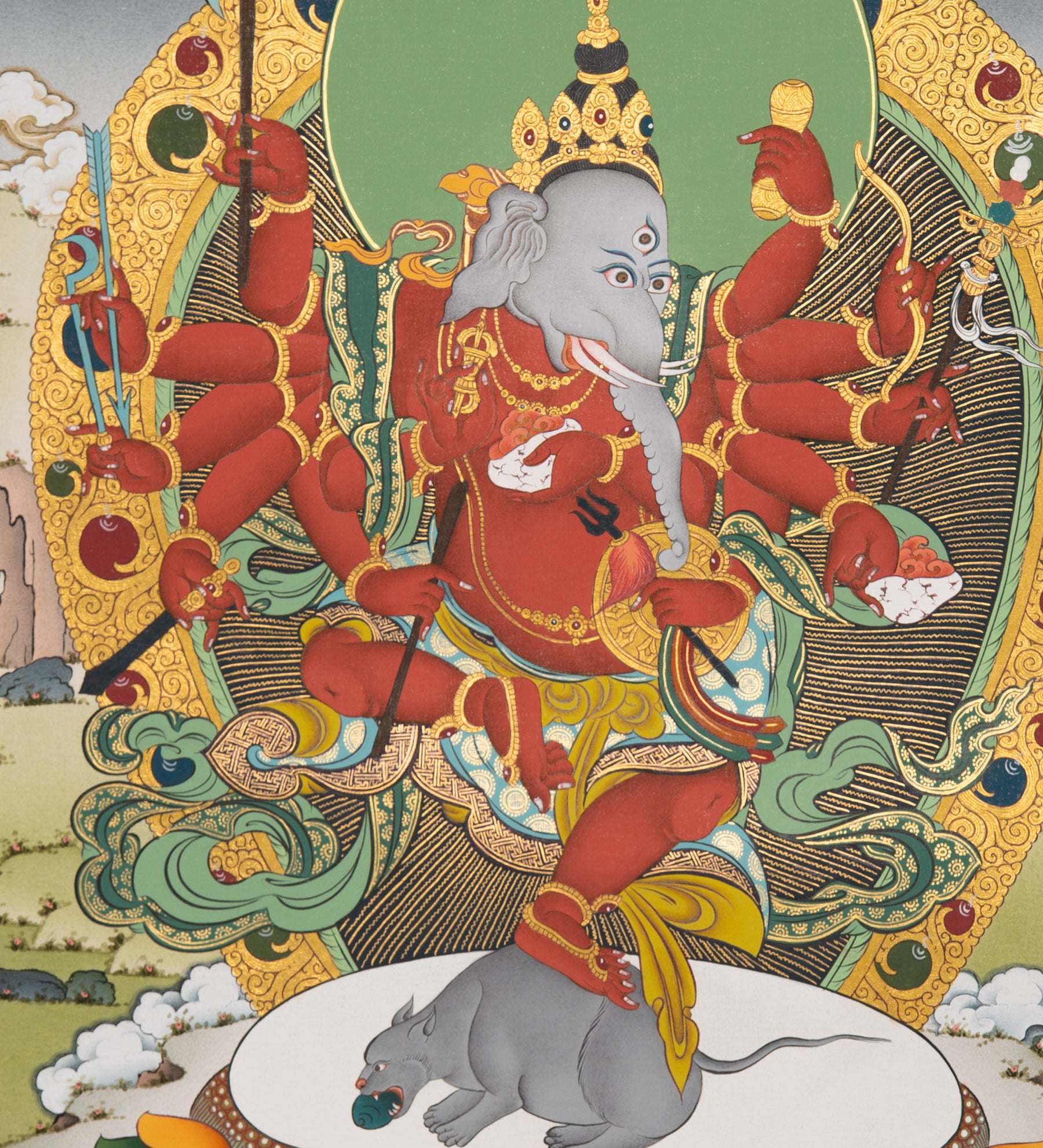 Red Ganesh Thangka  - Sacred Handpainted Art