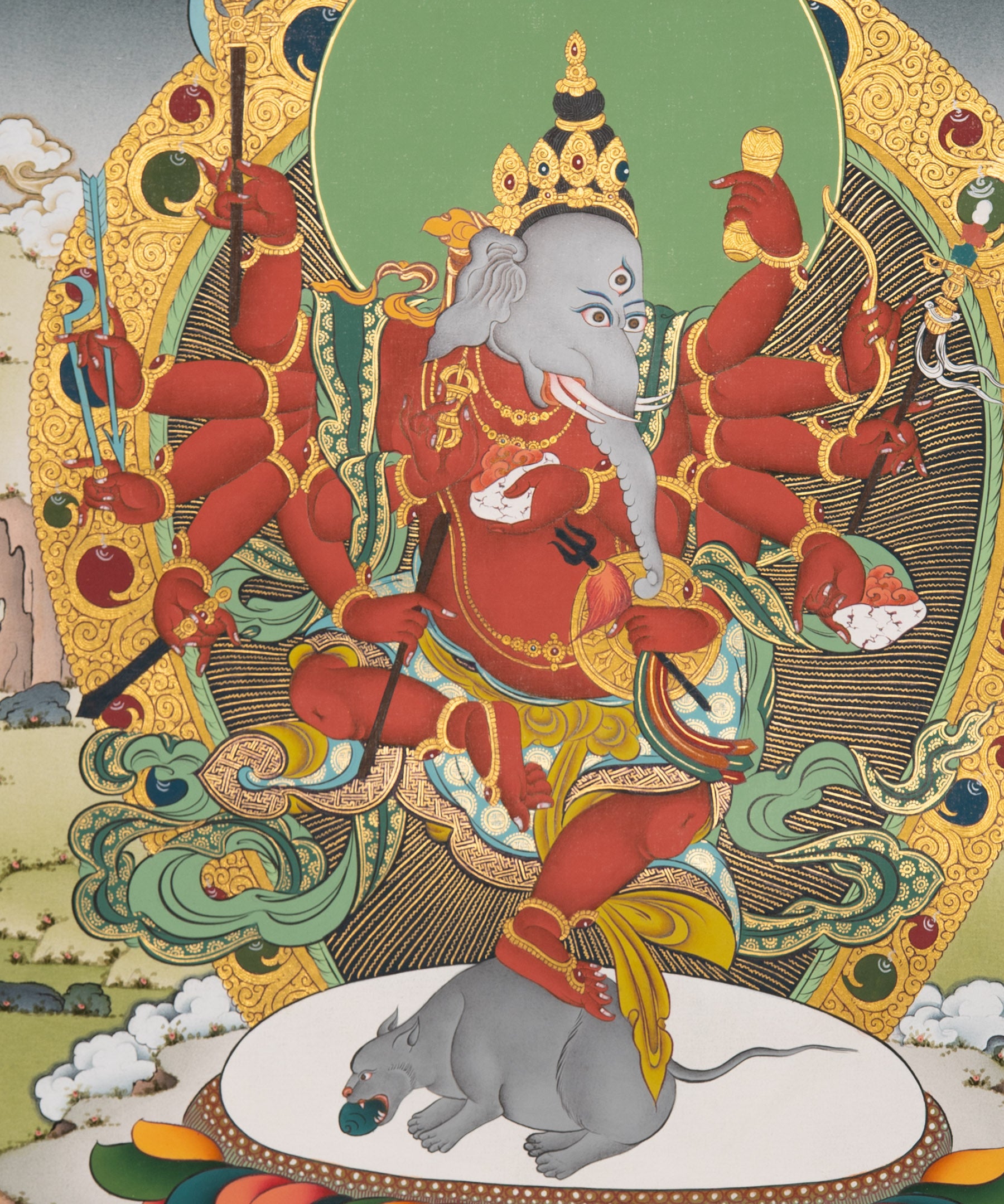 Red Ganesh Thangka  - Sacred Handpainted Art