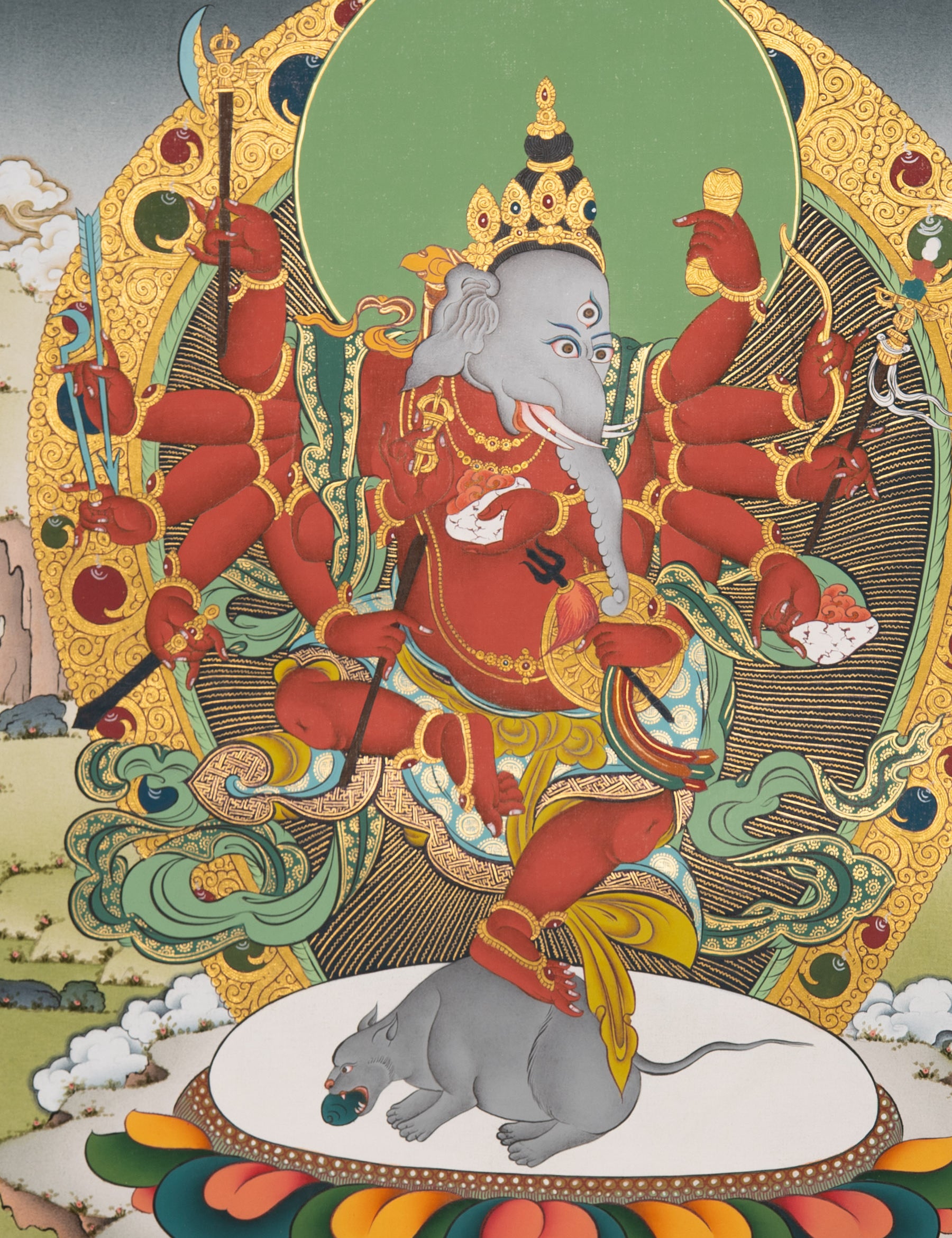 Red Ganesh Thangka  - Sacred Handpainted Art