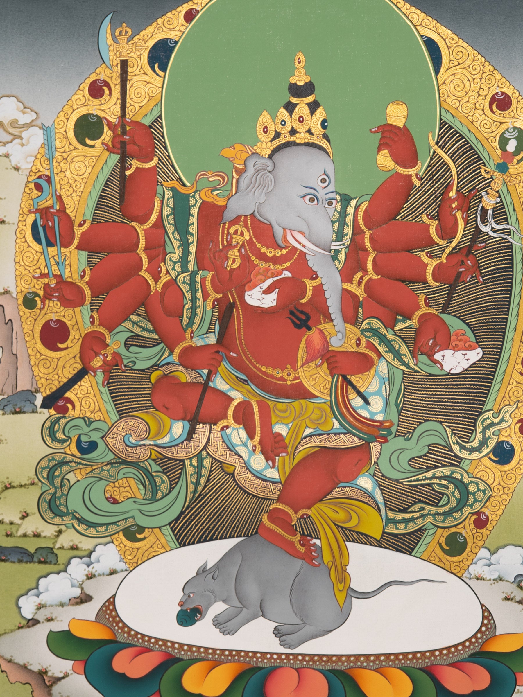 Red Ganesh Thangka  - Sacred Handpainted Art