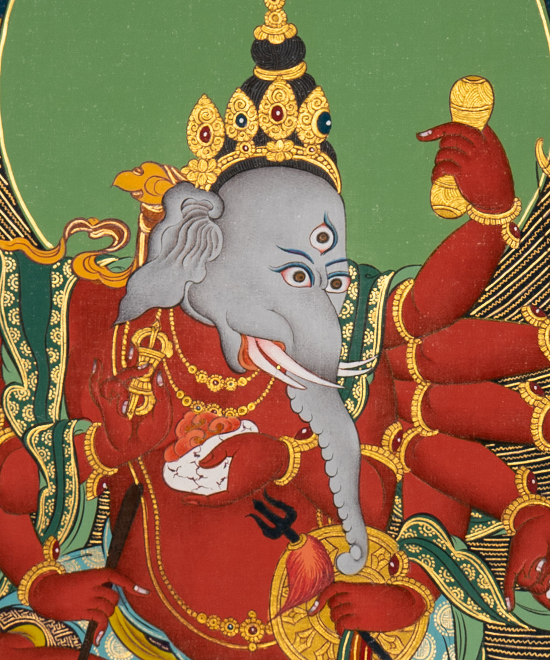 Red Ganesh Thangka  - Sacred Handpainted Art