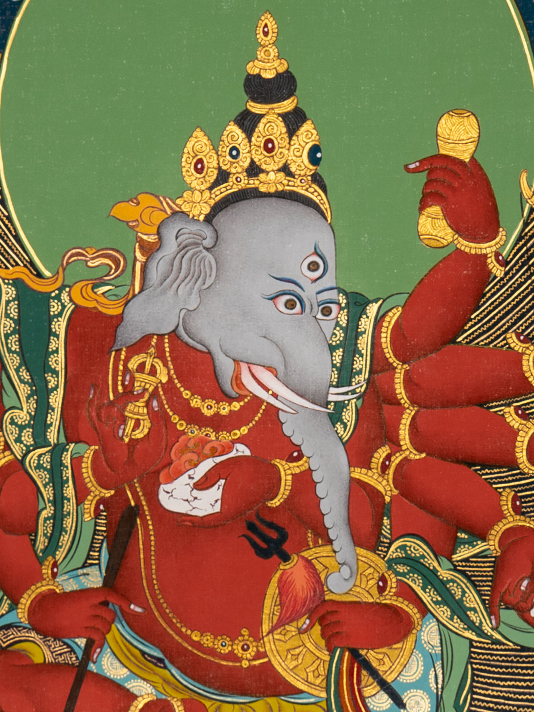 Red Ganesh Thangka  - Sacred Handpainted Art