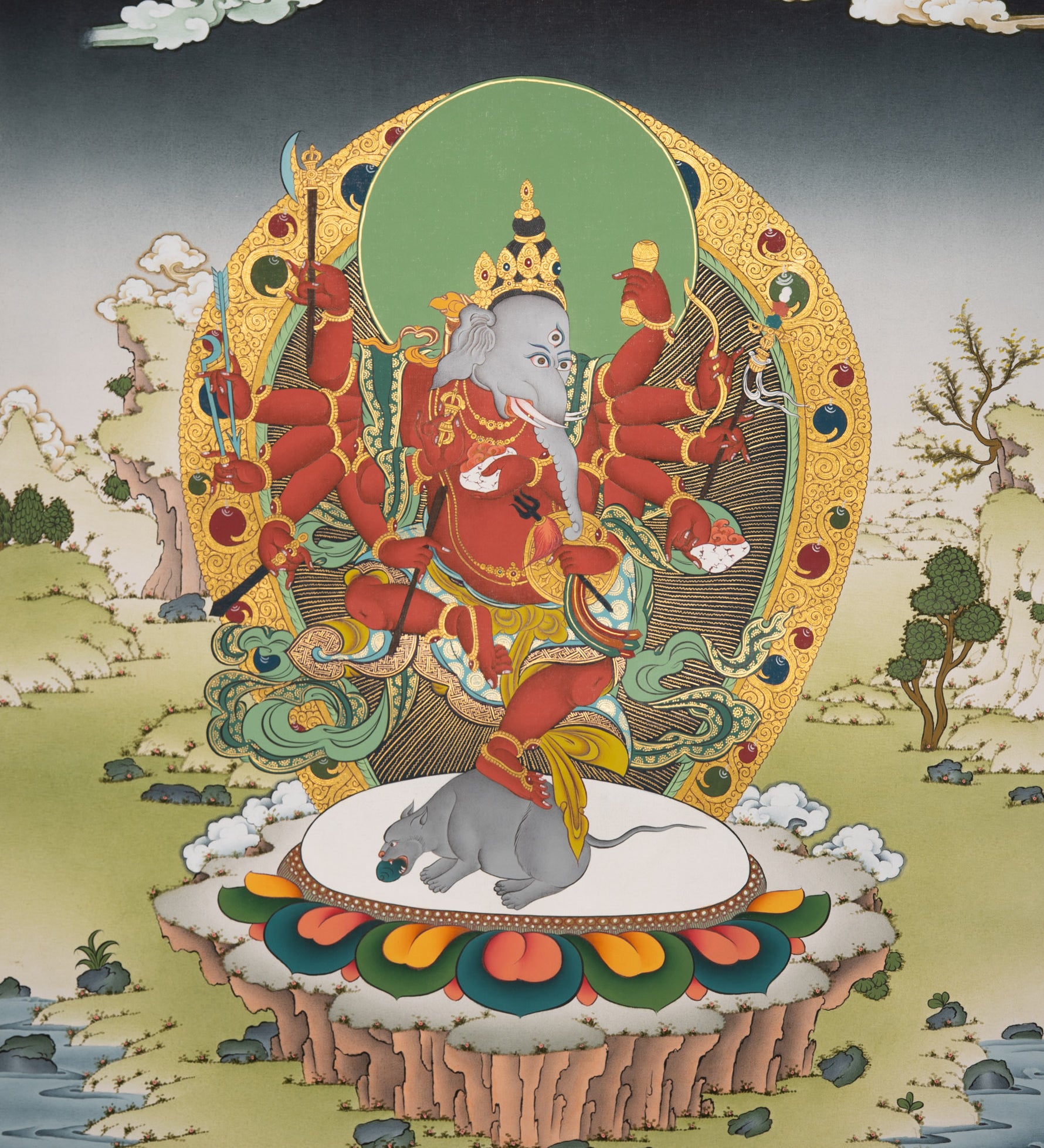 12 arm Ganesh Thangka  - Sacred Handpainted Art