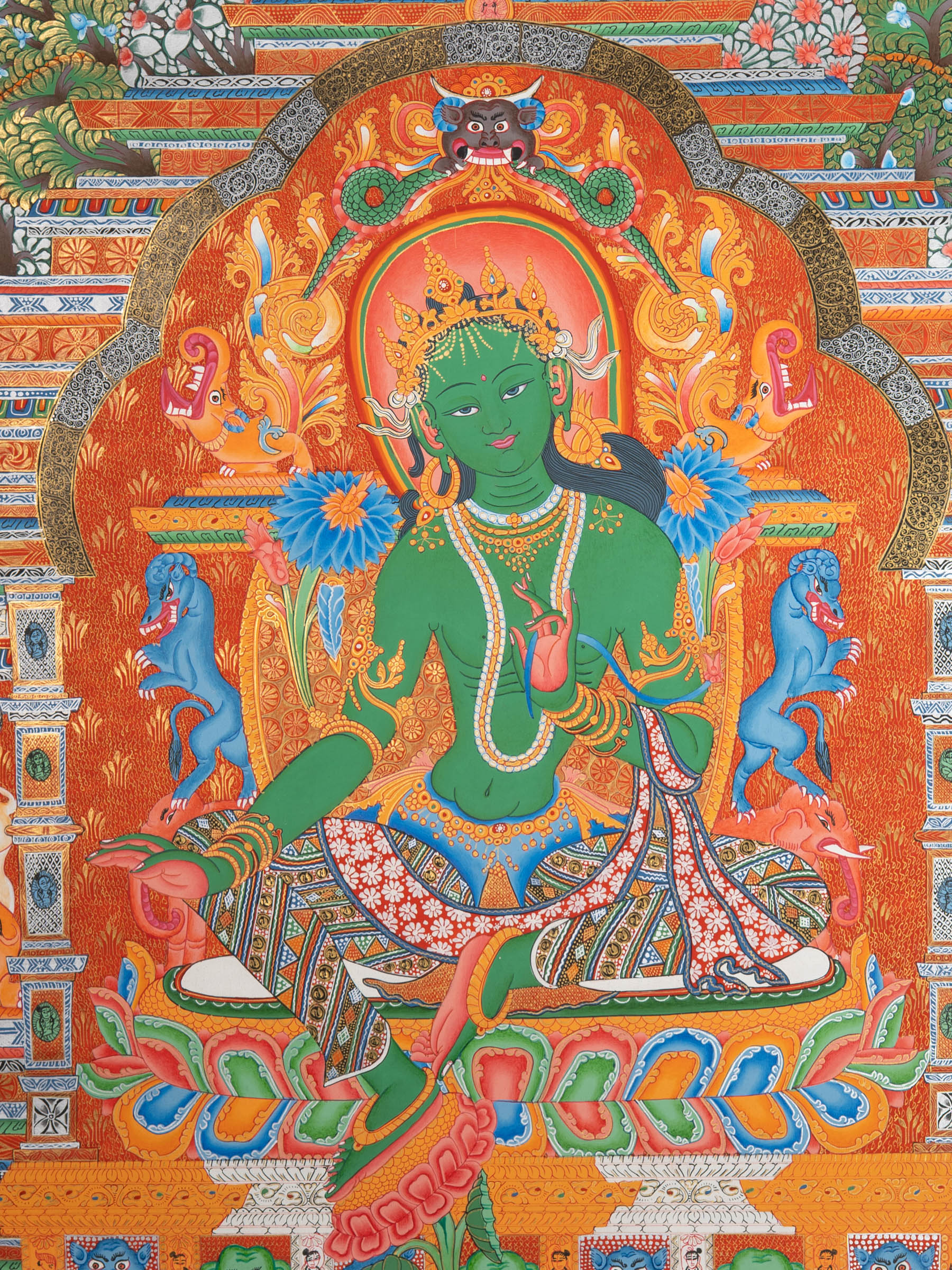 Green Tara (Temple) Thangka - Cotton Canvas Painting