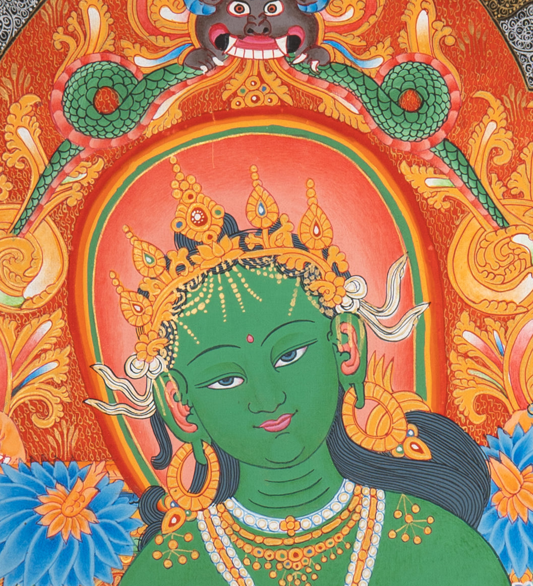Green Tara (Temple) Thangka - Cotton Canvas Painting