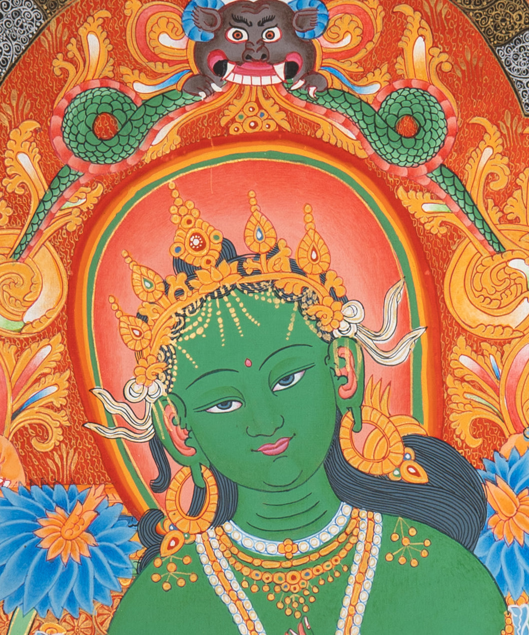 Green Tara (Temple) Thangka - Cotton Canvas Painting