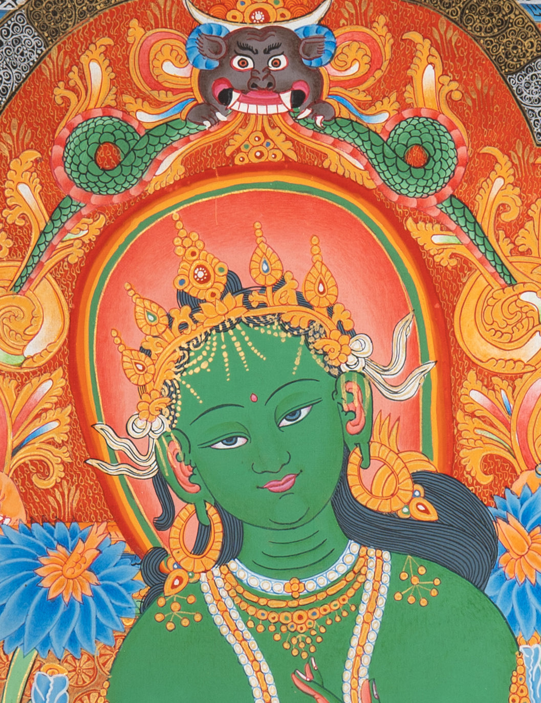 Green Tara (Temple) Thangka - Cotton Canvas Painting