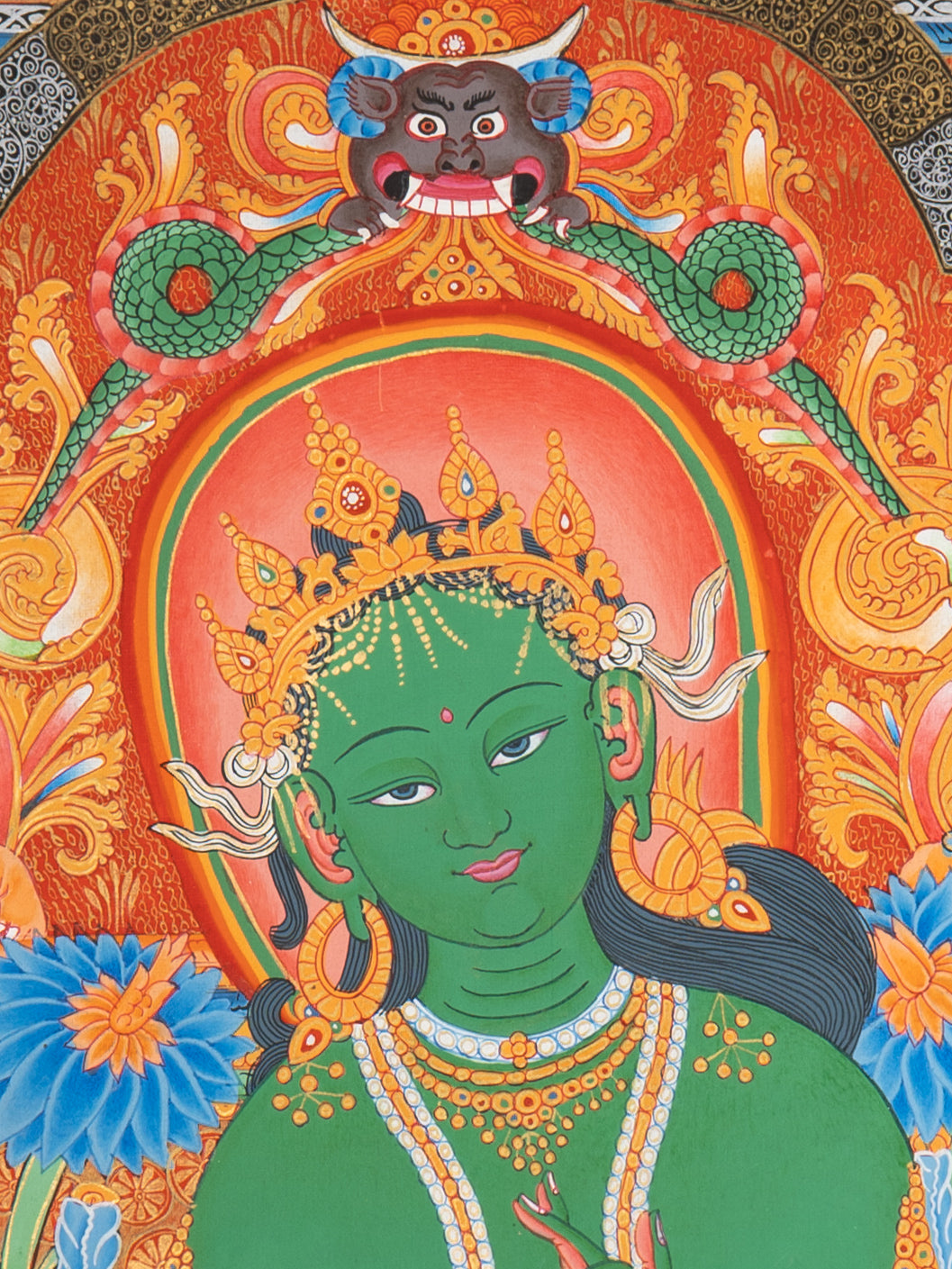 Green Tara (Temple) Thangka - Cotton Canvas Painting