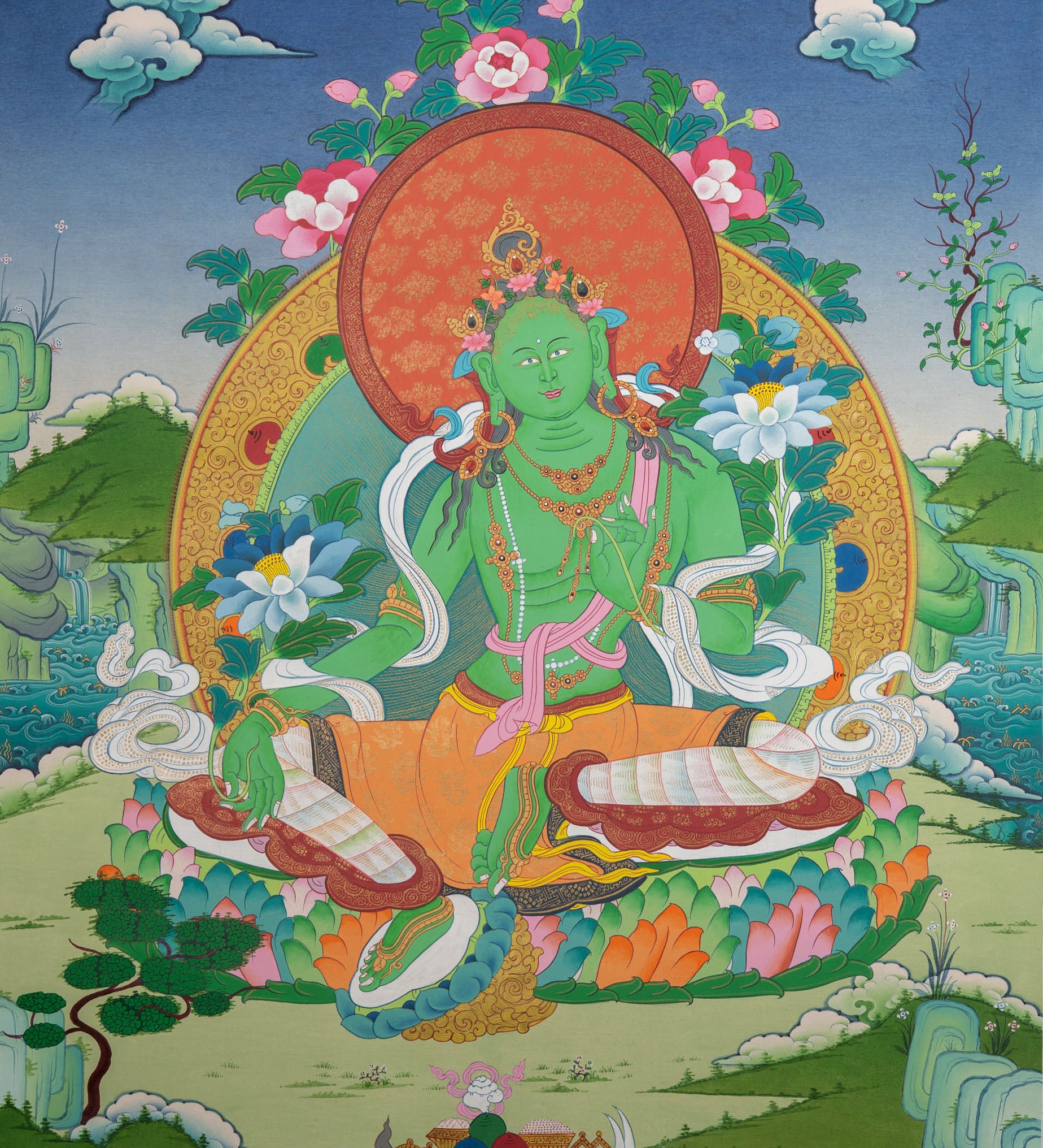 Green Tara Thangka Painting