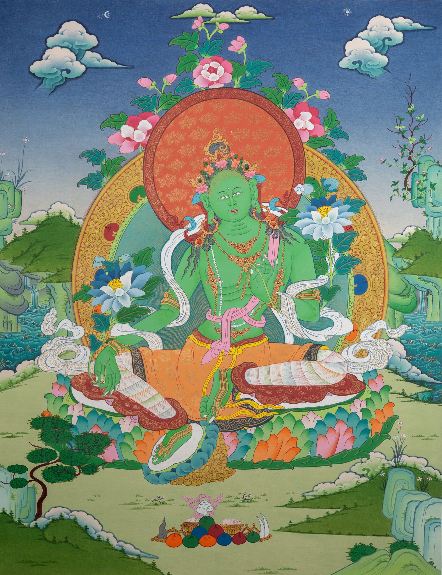 Green Tara Thangka Painting