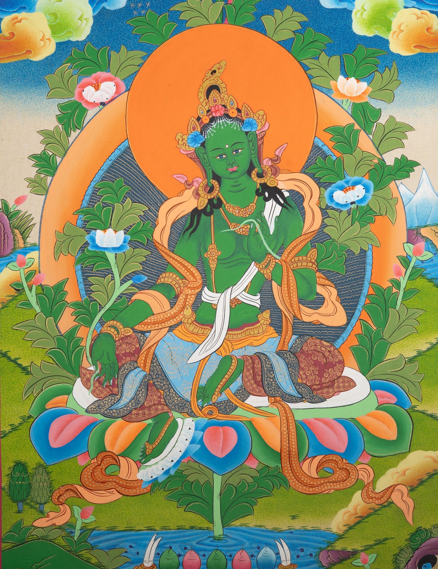 Green Tara Thangka Painting 